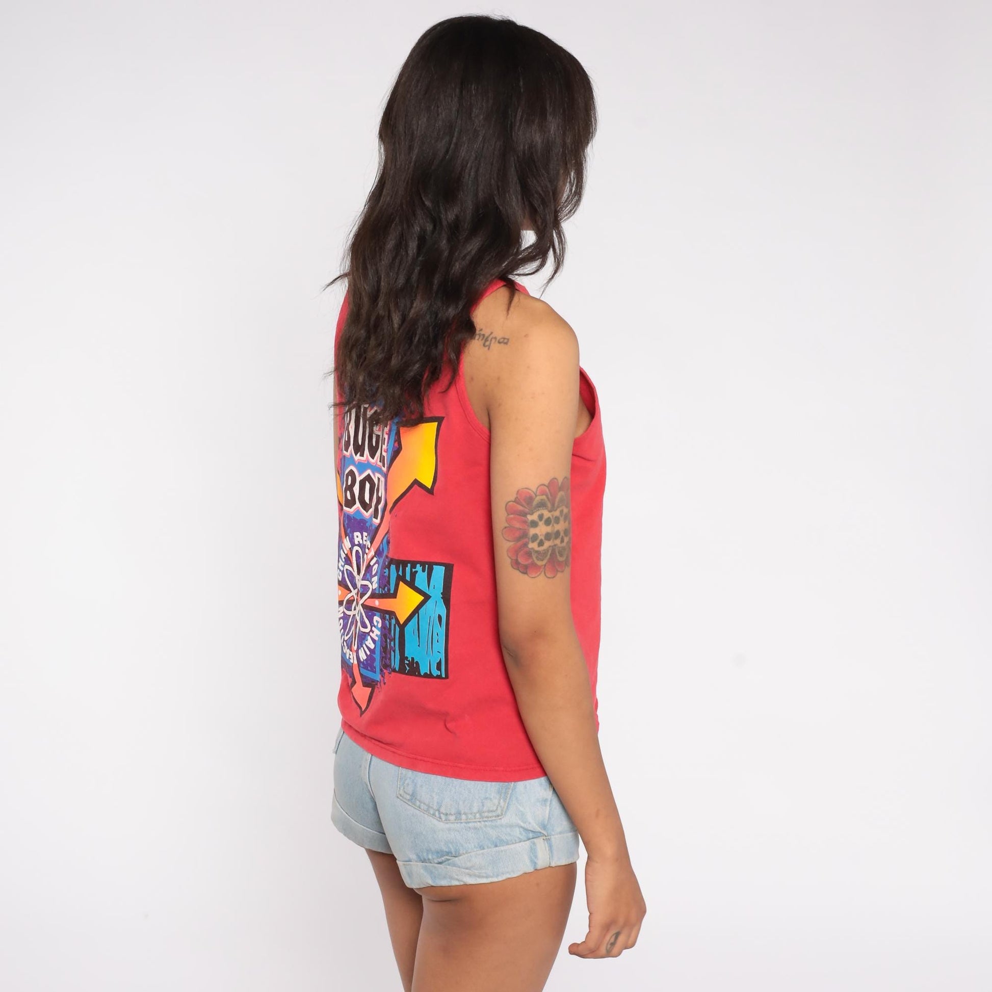 90s Bugle Boy Active Red Tank Top Chain Reaction Atom Graphic Small