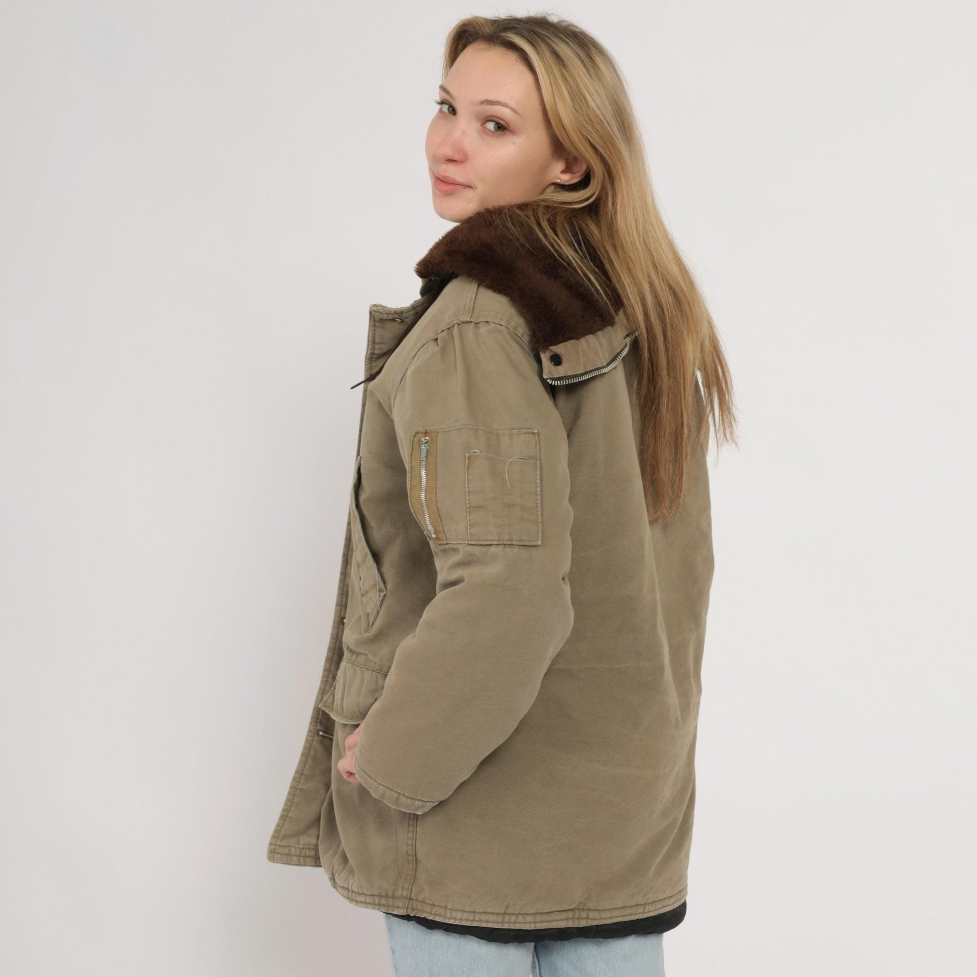 WWII B-9 Parka 1943-1945 Olive Military Cotton Sherpa Lined Hooded Jacket Medium