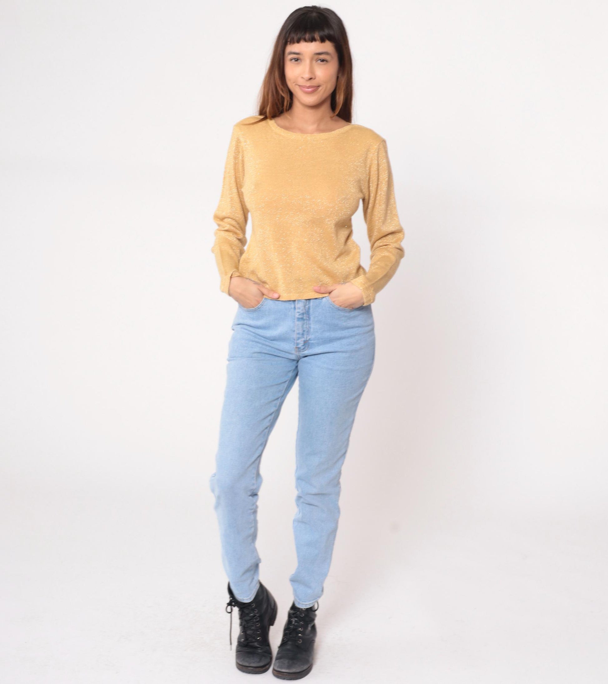 90s Newport News Gold Metallic Sweater Shimmer Knit Small S