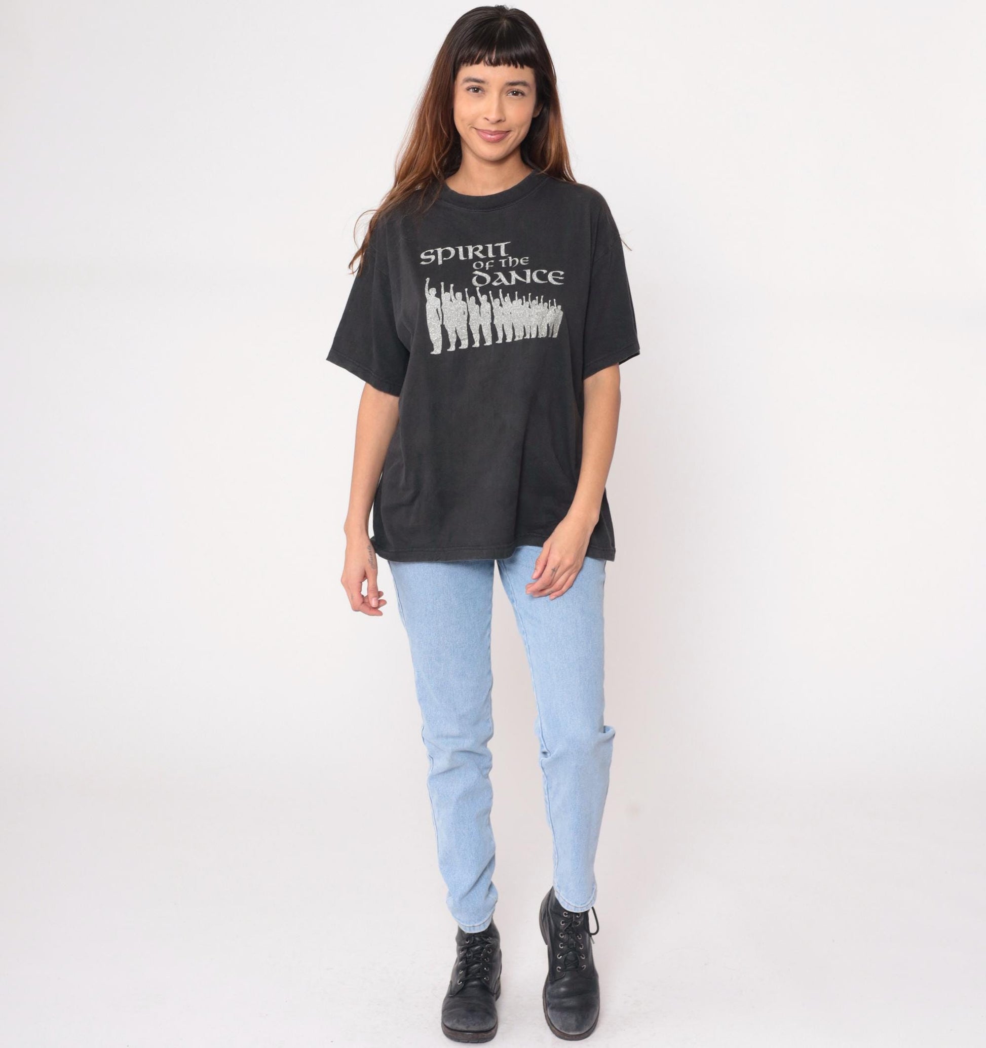 Spirit of the Dance 90s Black Cotton Graphic T-Shirt Dancer Crew Neck Large L