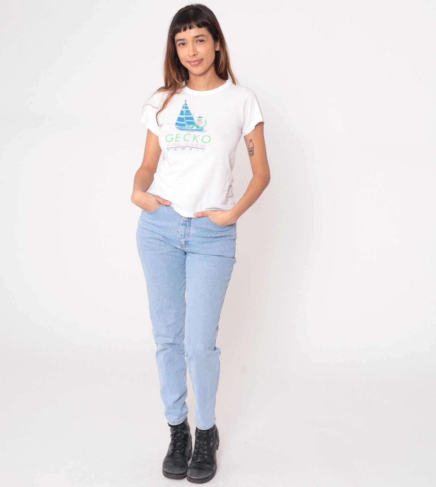 80s Gecko Sailboat Hawaii Graphic Tee White Cotton Hanes Extra Large XL