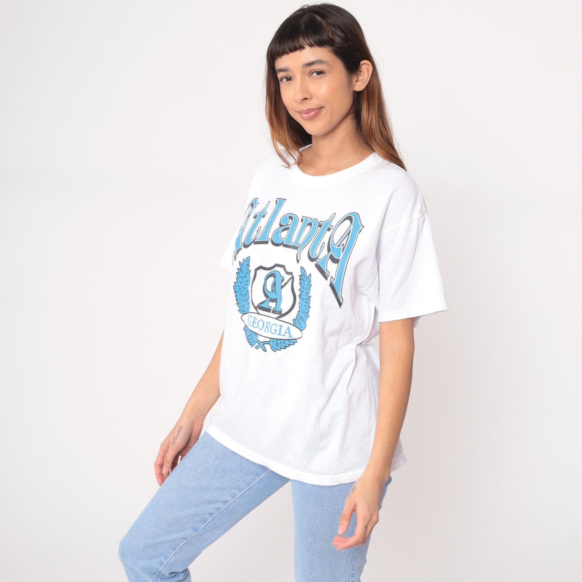 90s Atlanta Georgia Jerzees T-Shirt White Graphic Logo Large L