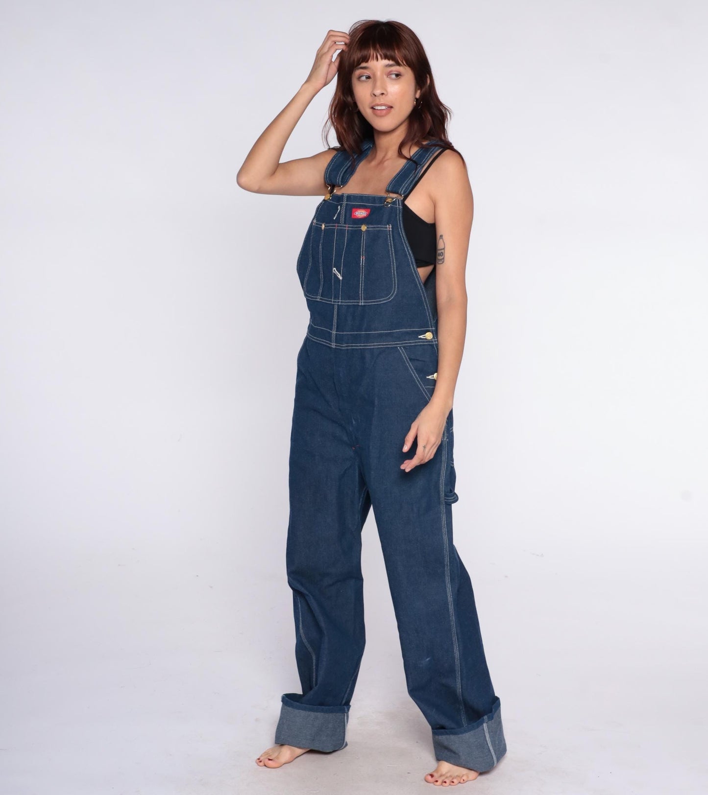 Dickies Navy Denim Overalls 90s Workwear Dungarees Unisex Large L