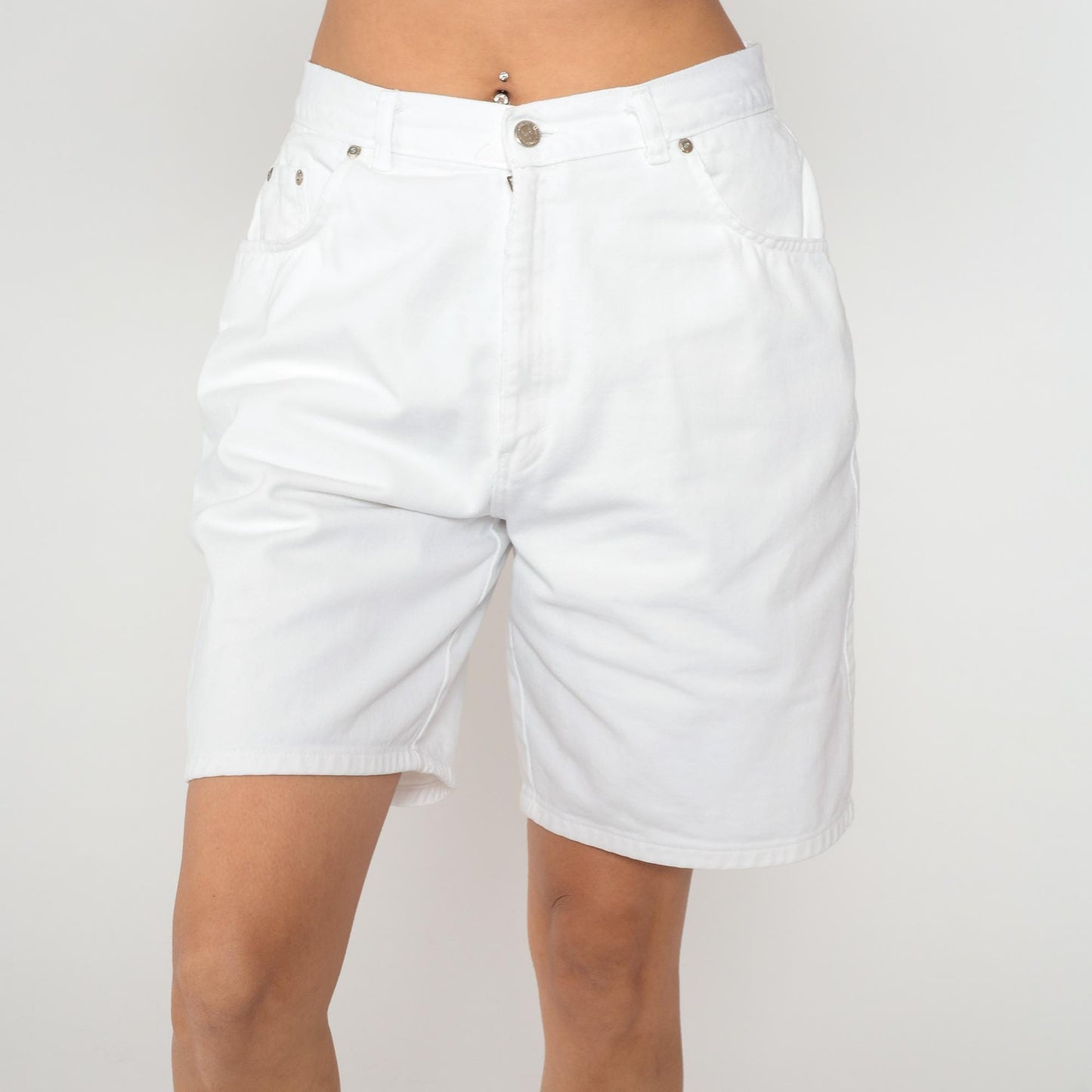 90s American Weekend White Cotton Shorts High Waisted Button Fly Large L