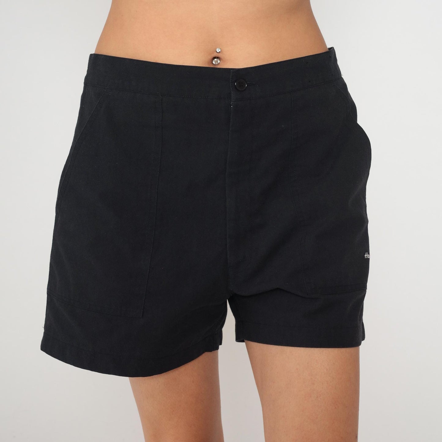 90s Sea Waves Hawaii Black Shorts Button Front High Rise Cotton Large