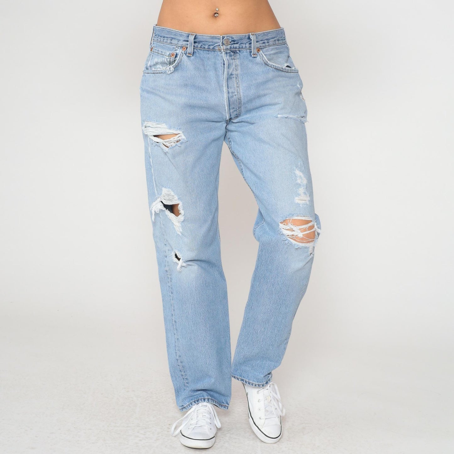 90s Levi's 501 Light Blue Distressed Denim Jeans Straight Leg 34