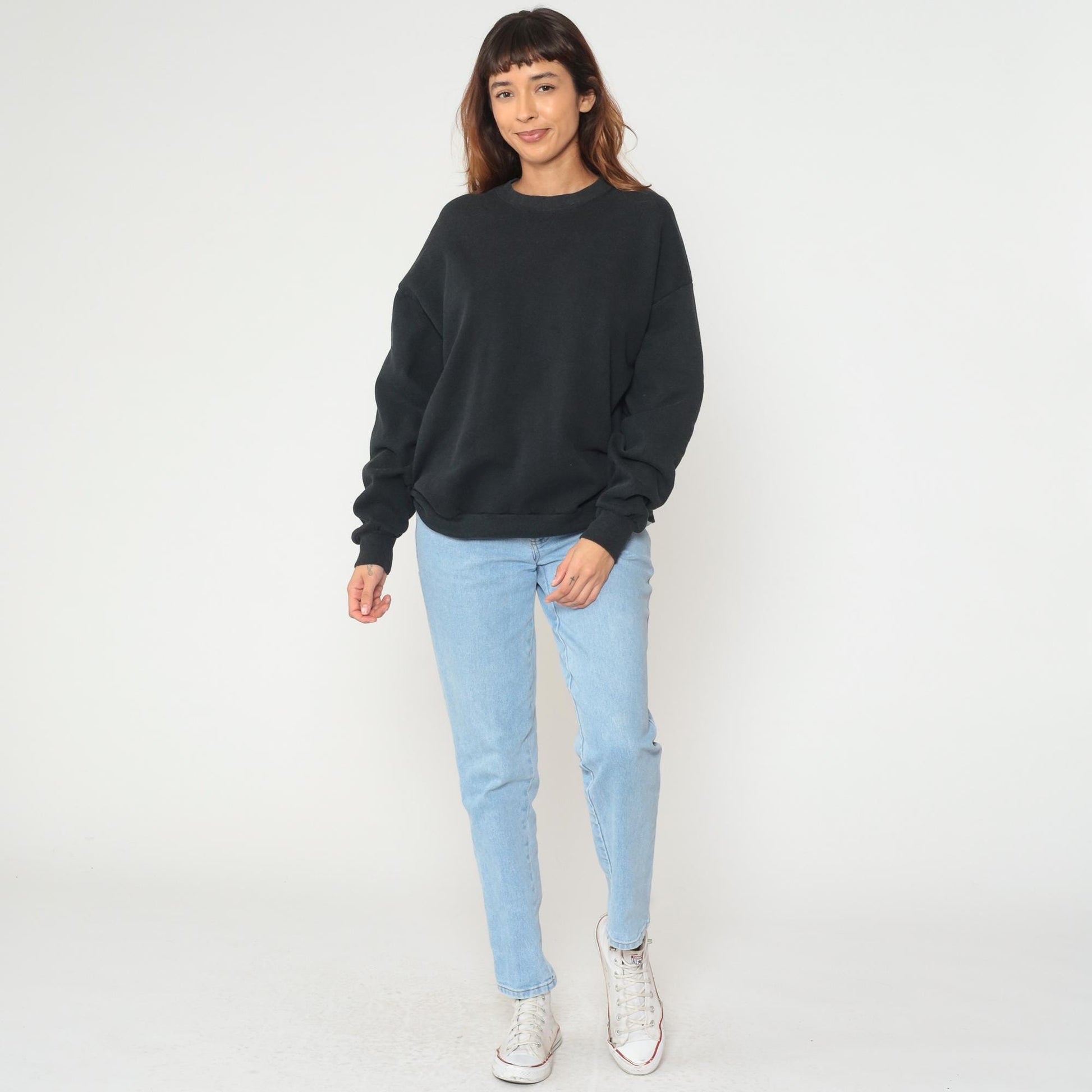 90s Jerzees Black Crewneck Sweatshirt Ribbed Cuffs Extra Large XL