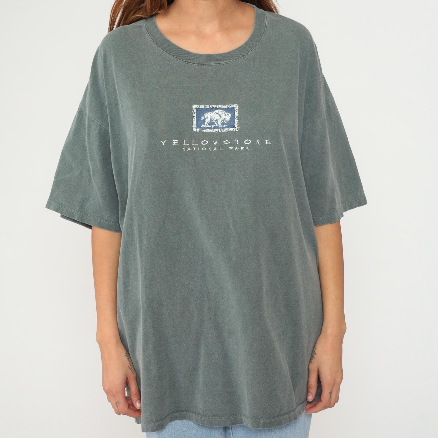 90s Fred Harvey Yellowstone National Park Bison Cotton Tee Sage Green Extra Large XL
