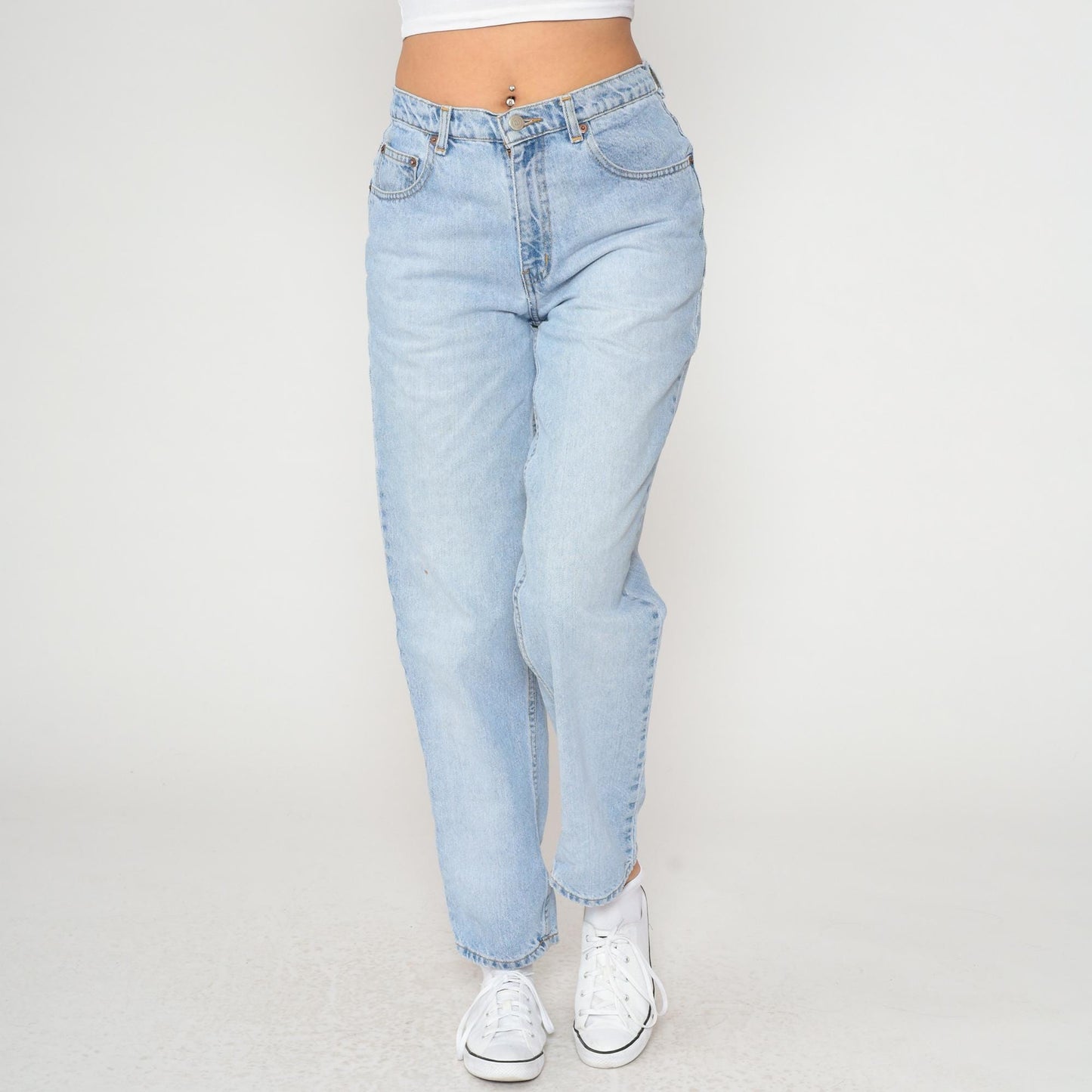 90s Ellemenno Light Wash High-Waisted Straight Leg Jeans Medium