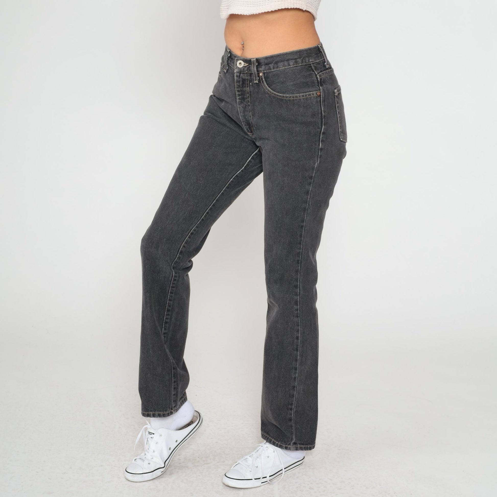 90s Guess Black Straight Leg Jeans High Waist Denim Yellow Stitching Size 29
