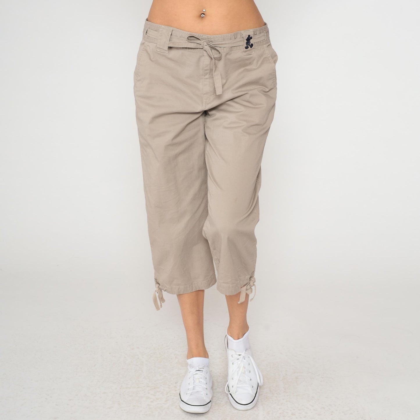 Y2K Mickey Mouse Disney World Cargo Capri Pants Beige Cotton Large L