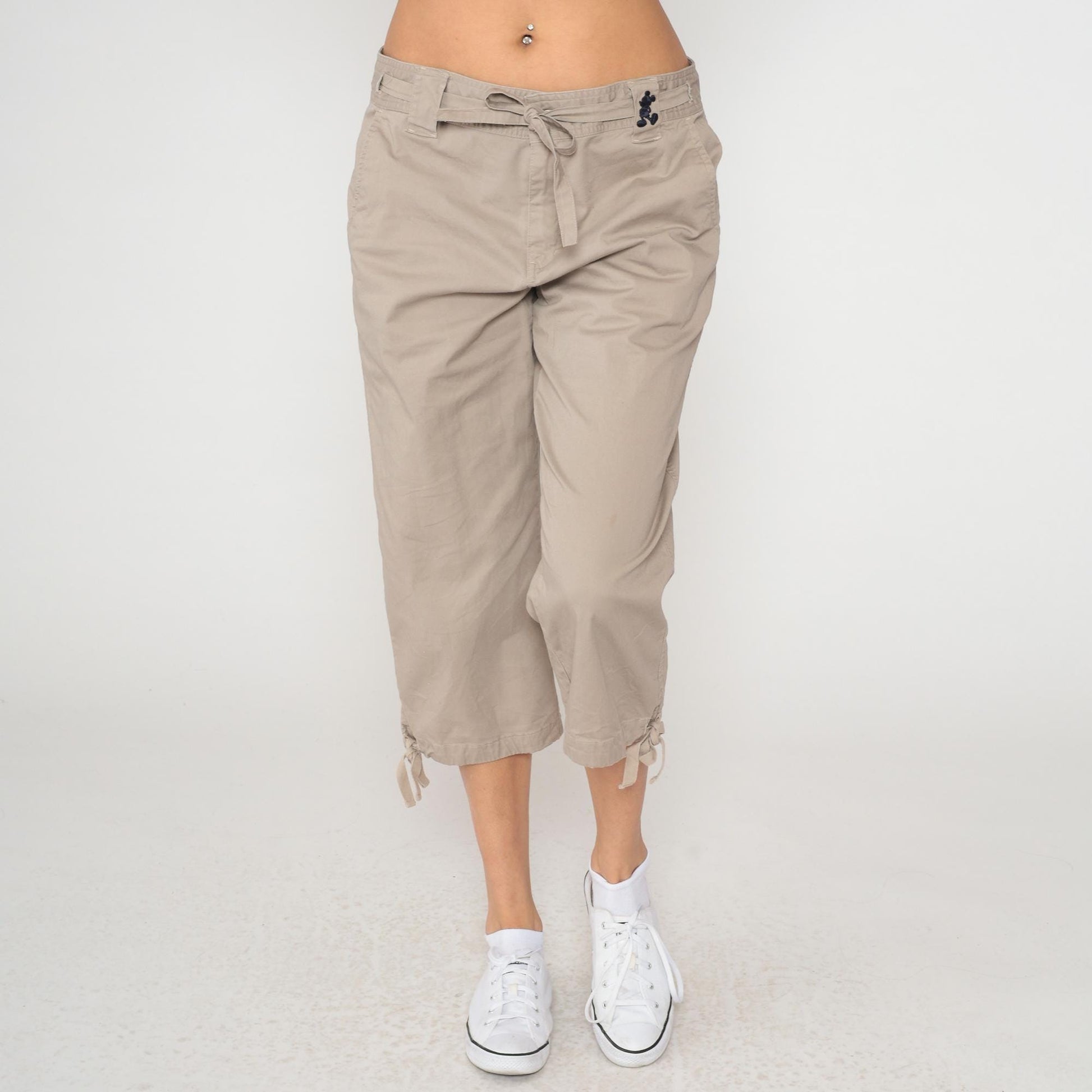 Y2K Mickey Mouse Disney World Cargo Capri Pants Beige Cotton Large L