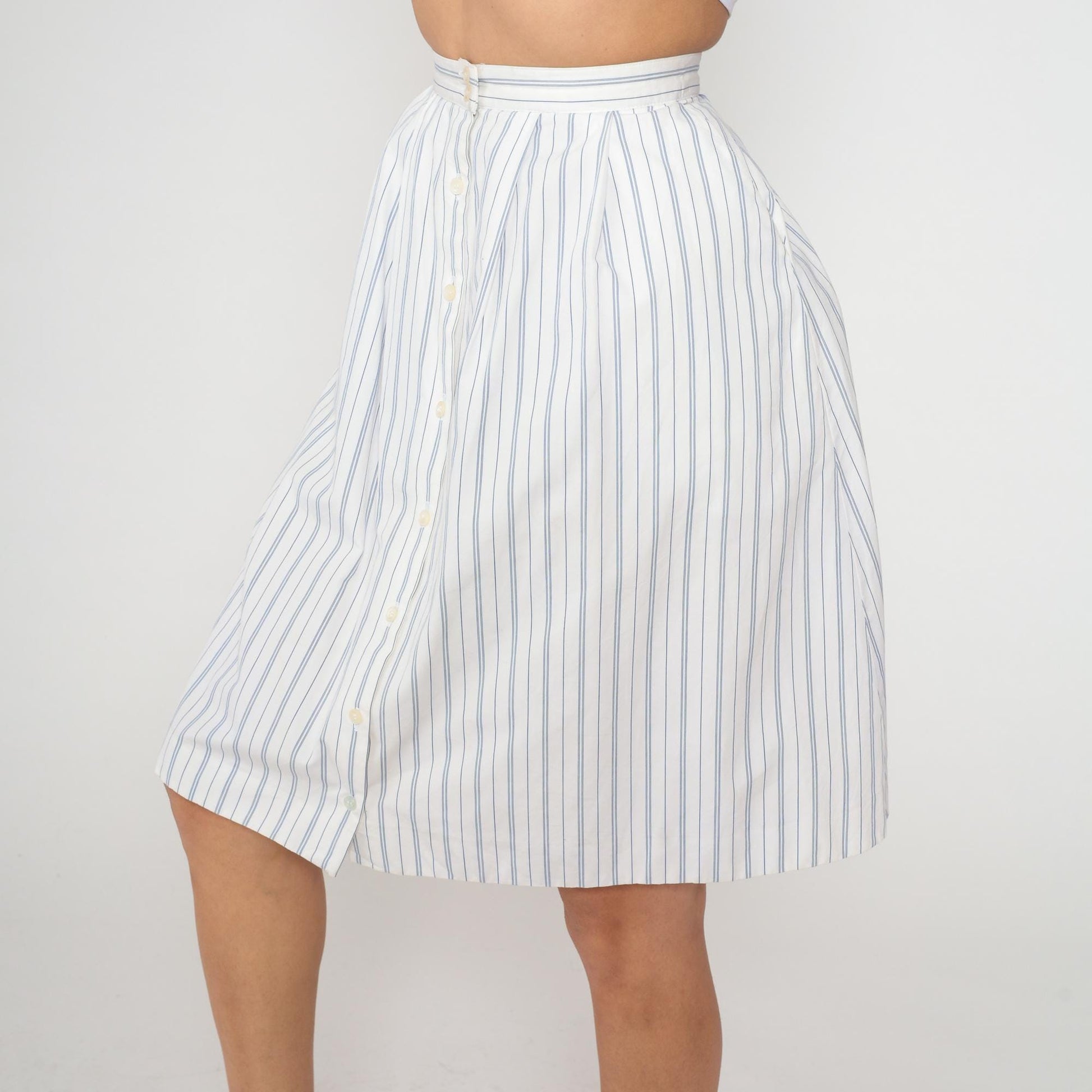 90s Hunters Run White Blue Striped A-Line Skirt Cotton Extra Small XS