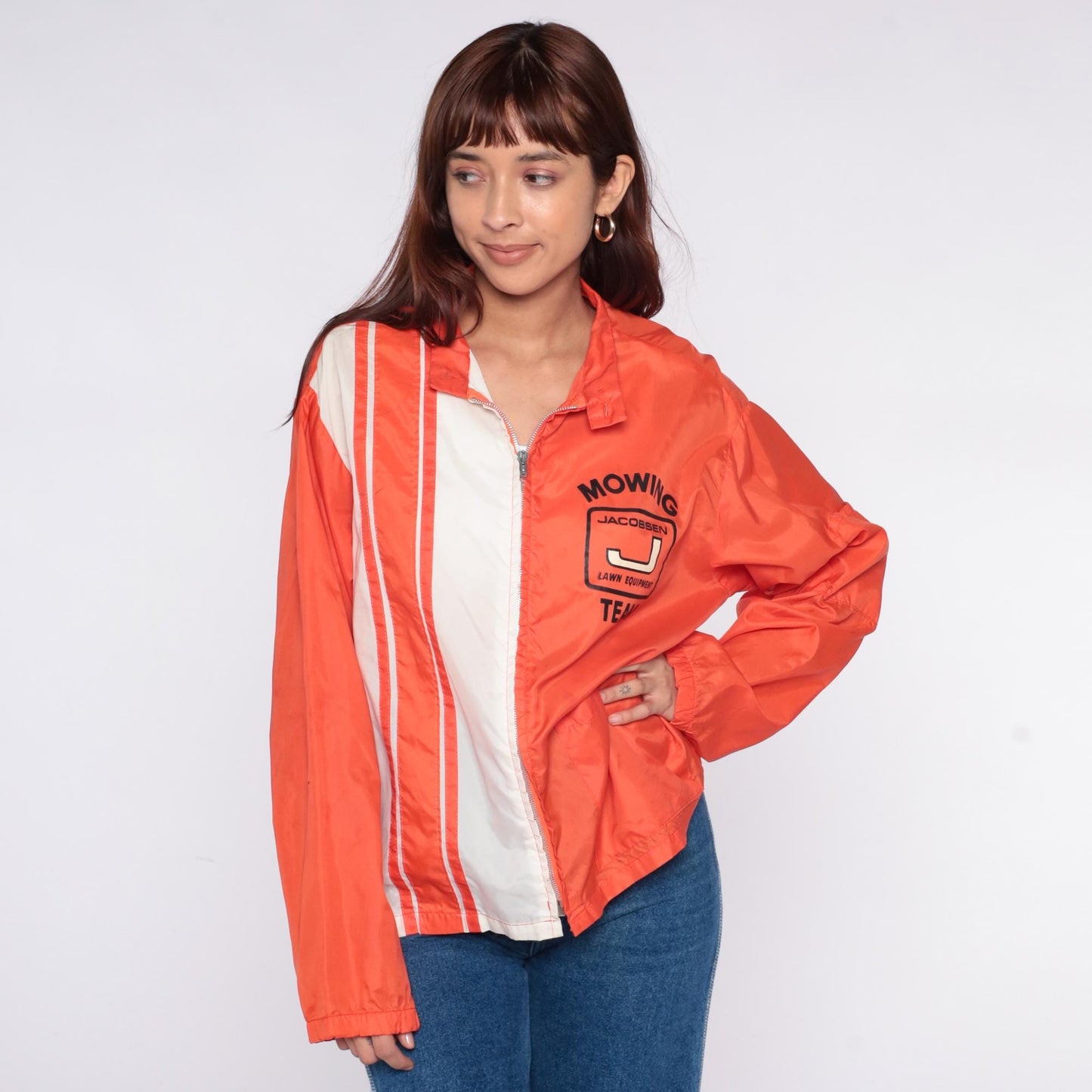 70s Swingster Orange Windbreaker Jacket Racing Stripes Medium