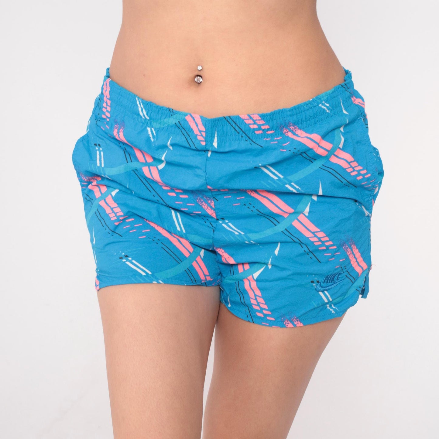 Nike 90s Athletic Shorts Blue Pink Geometric Pattern Mesh Lining Medium