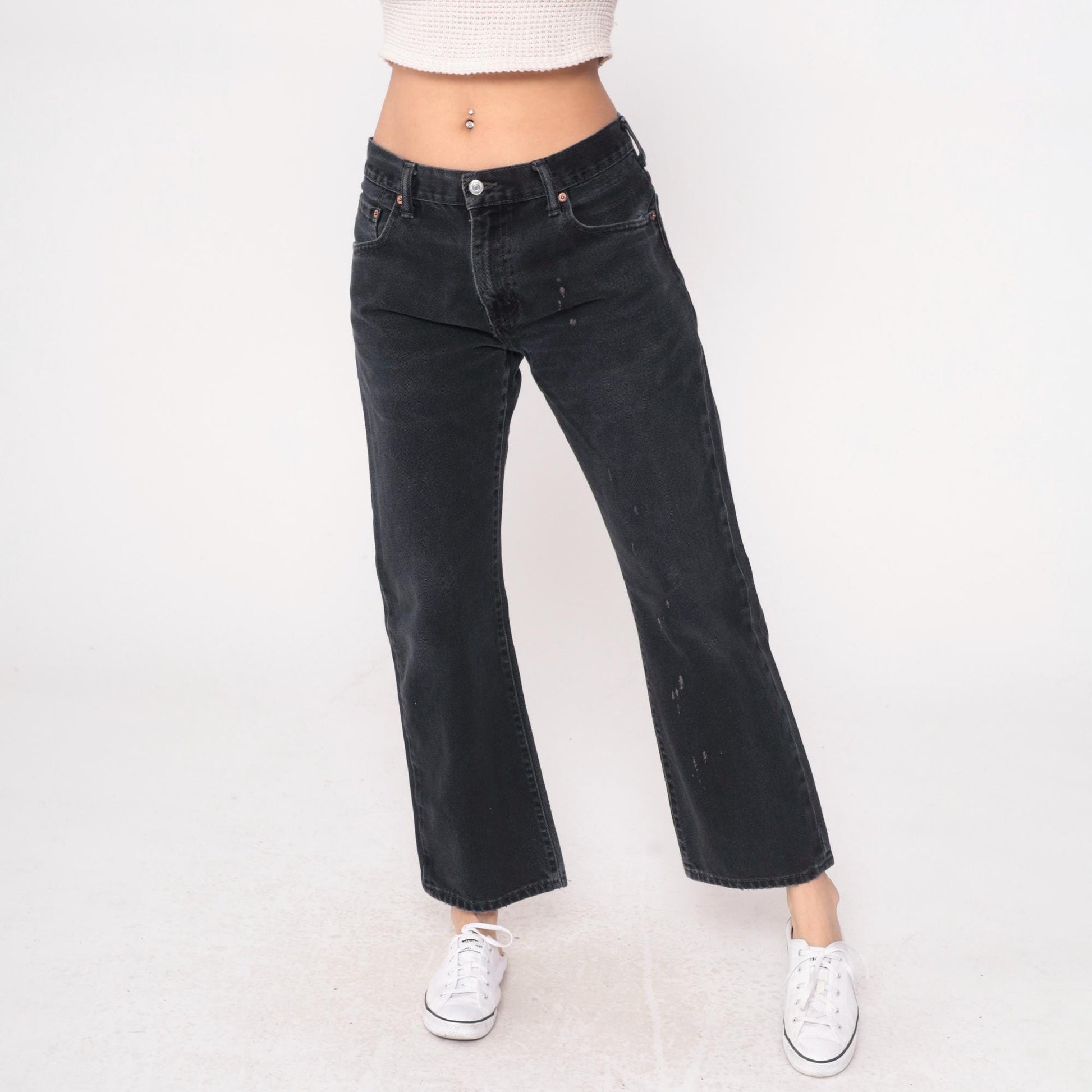 Y2K Levi's 517 Black Denim Jeans Straight Leg Distressed Raw Hem Medium M