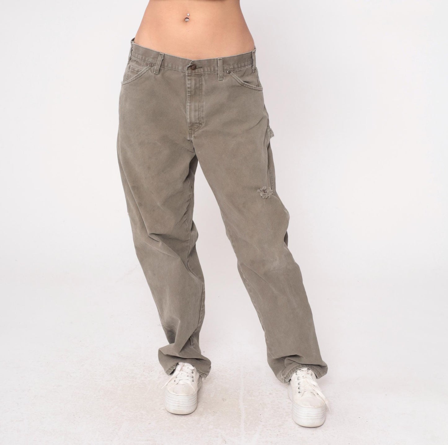 Y2K Dickies Carpenter Pants Sage Green Cotton Straight Leg Large L