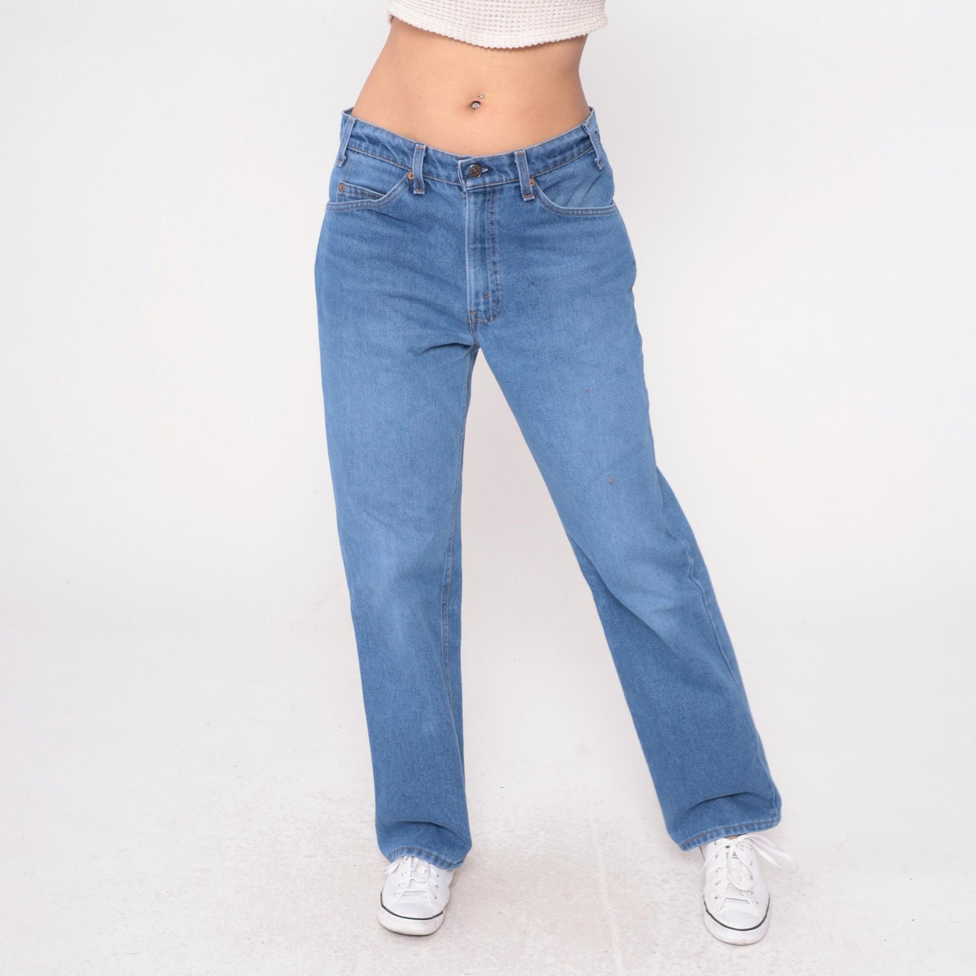80s Levi's High Waisted Straight Leg Jeans Medium Blue Denim 34x32