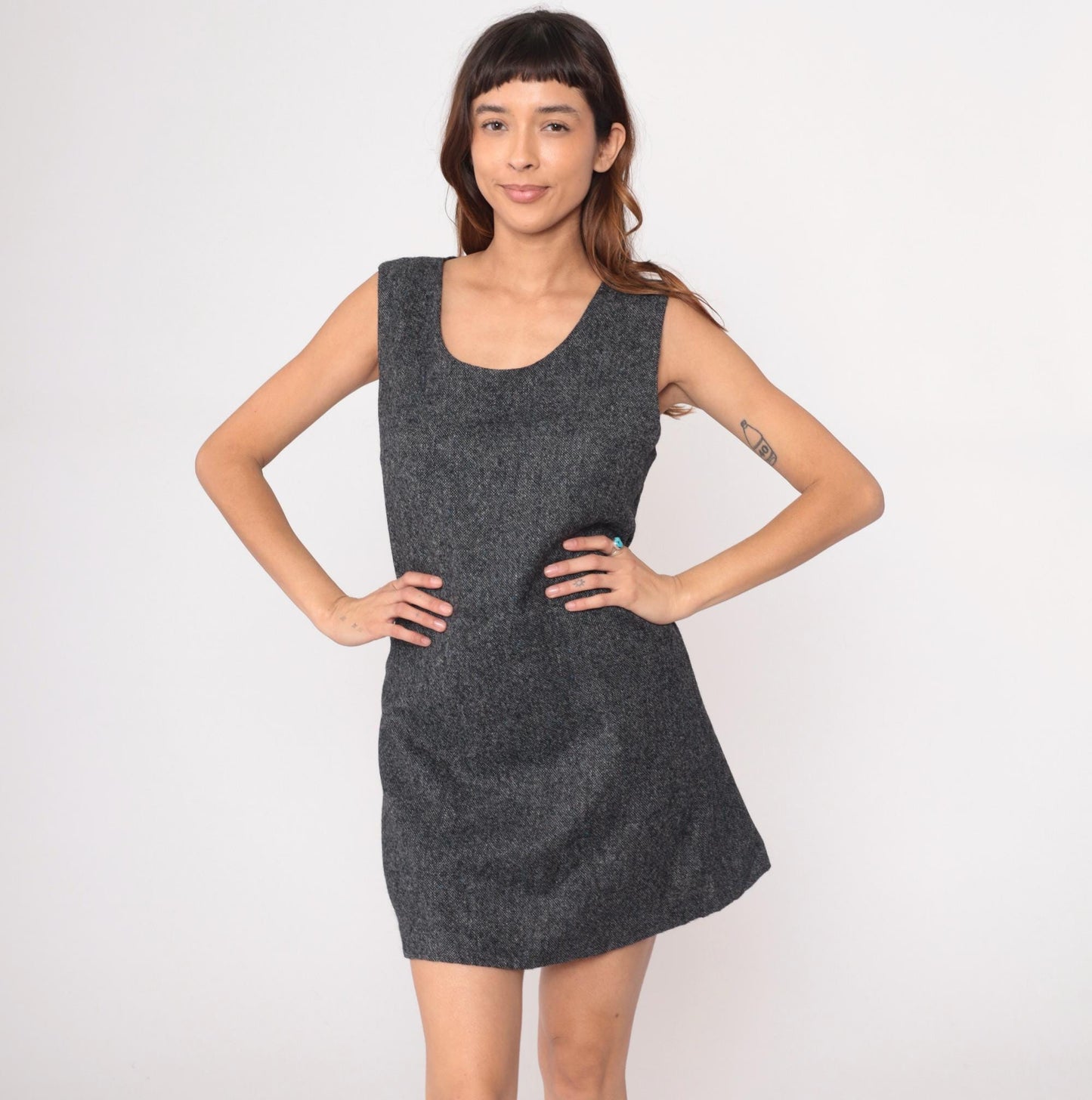 90s Mary Jane Marcasiano Wool Mini Dress Charcoal Sleeveless Medium