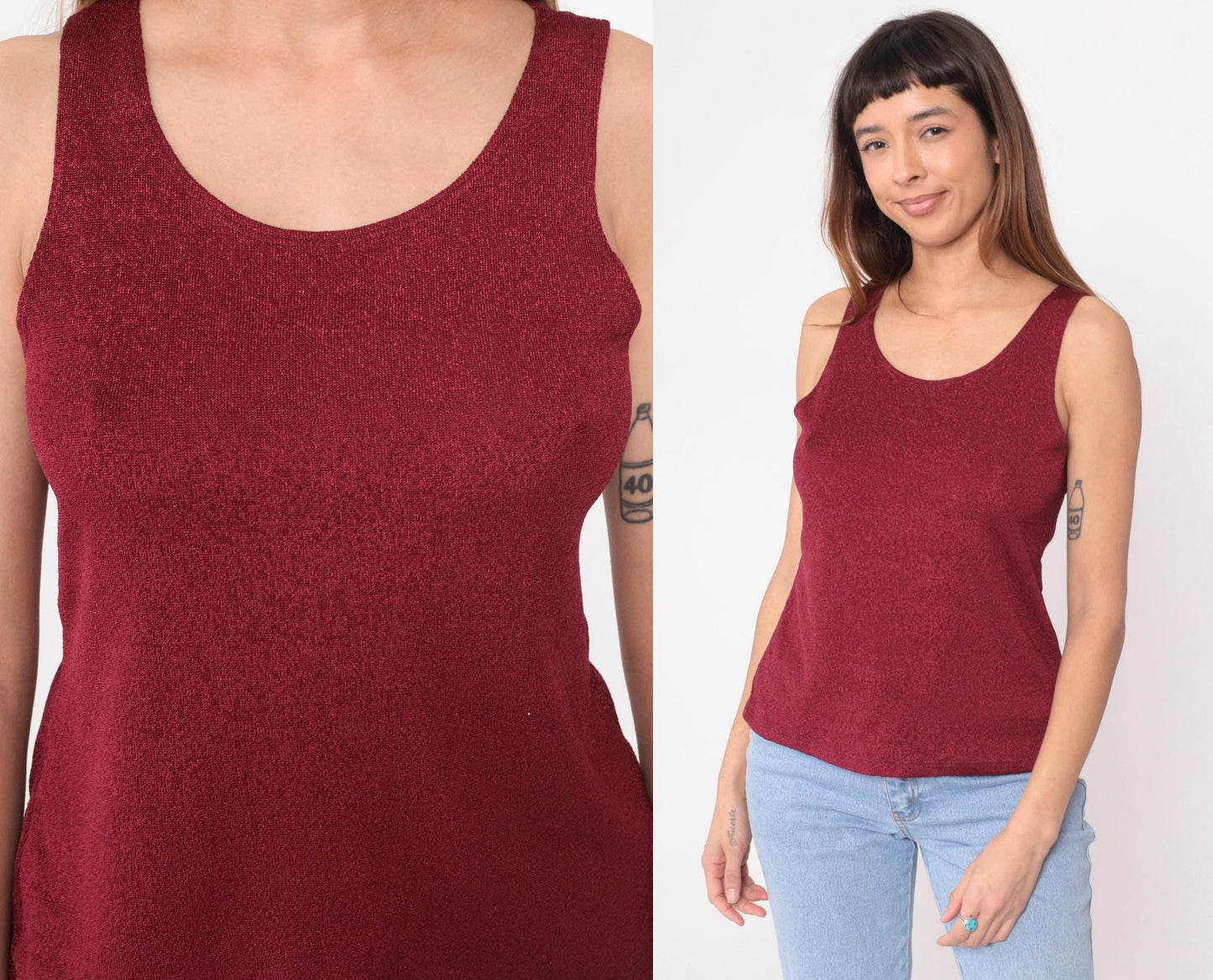 90s Burgundy Heathered Knit Tank Top Scoop Neck Sleeveless 1X