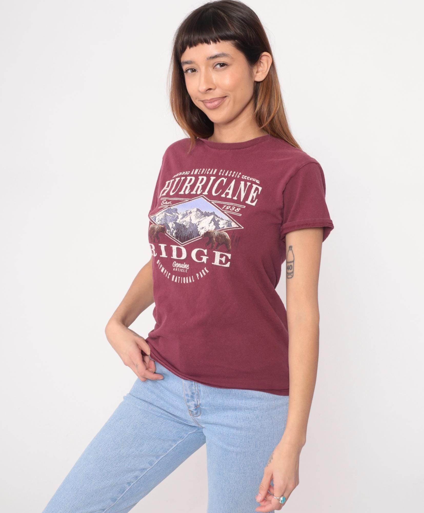 Y2K Hurricane Ridge Olympic National Park Graphic Tee Burgundy Small