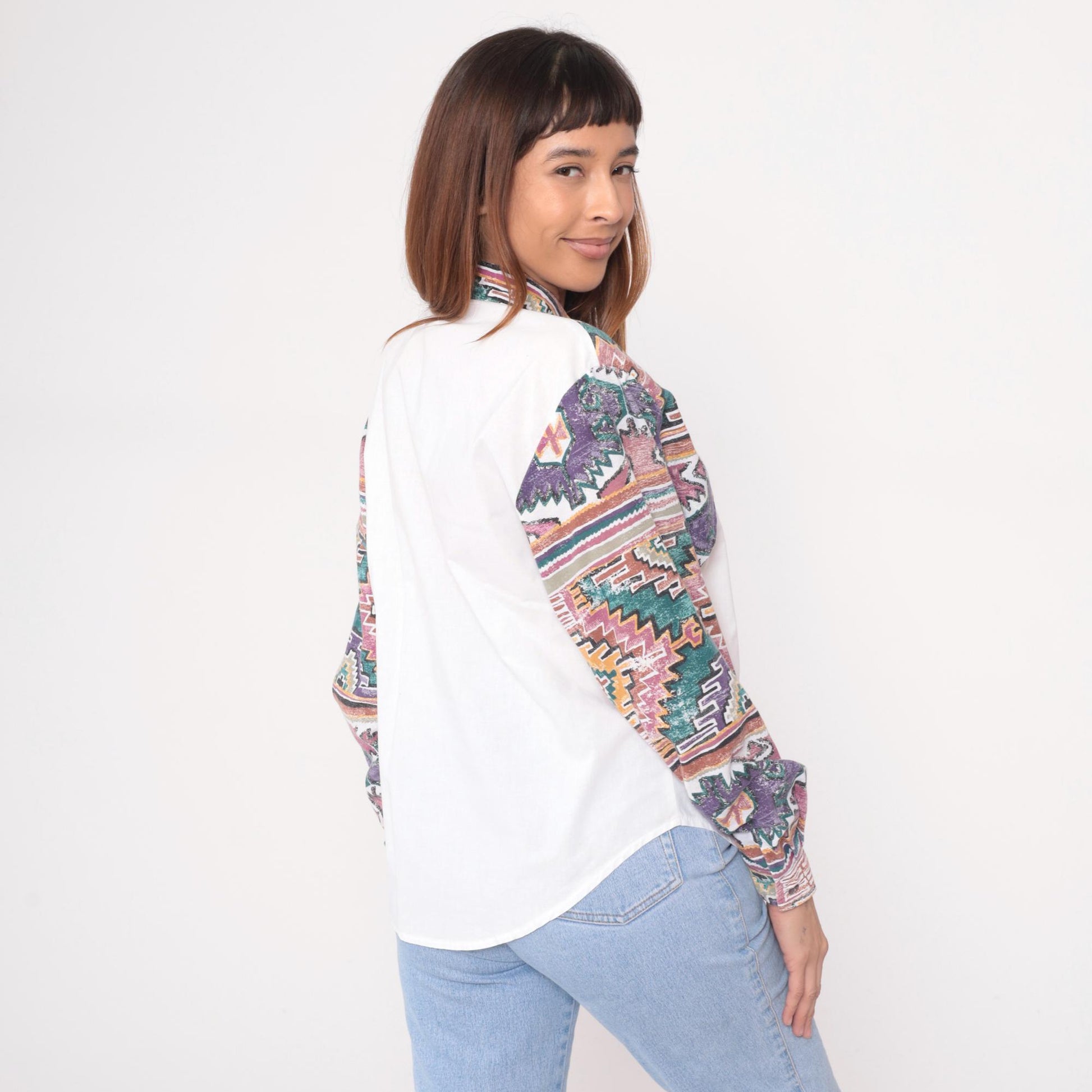 90s Rough Rider Western Shirt Southwestern Geometric Print Cotton Medium