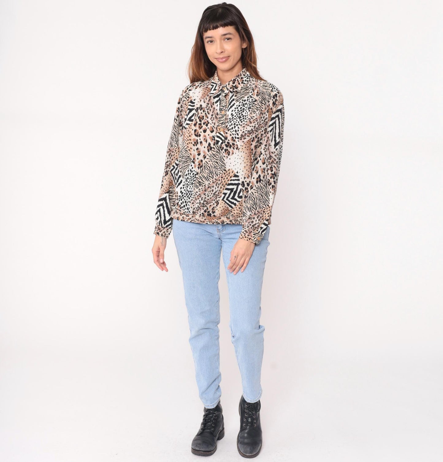 90s Da Rue Animal Print Blouse Leopard Zebra Cheetah Multicolor Medium M