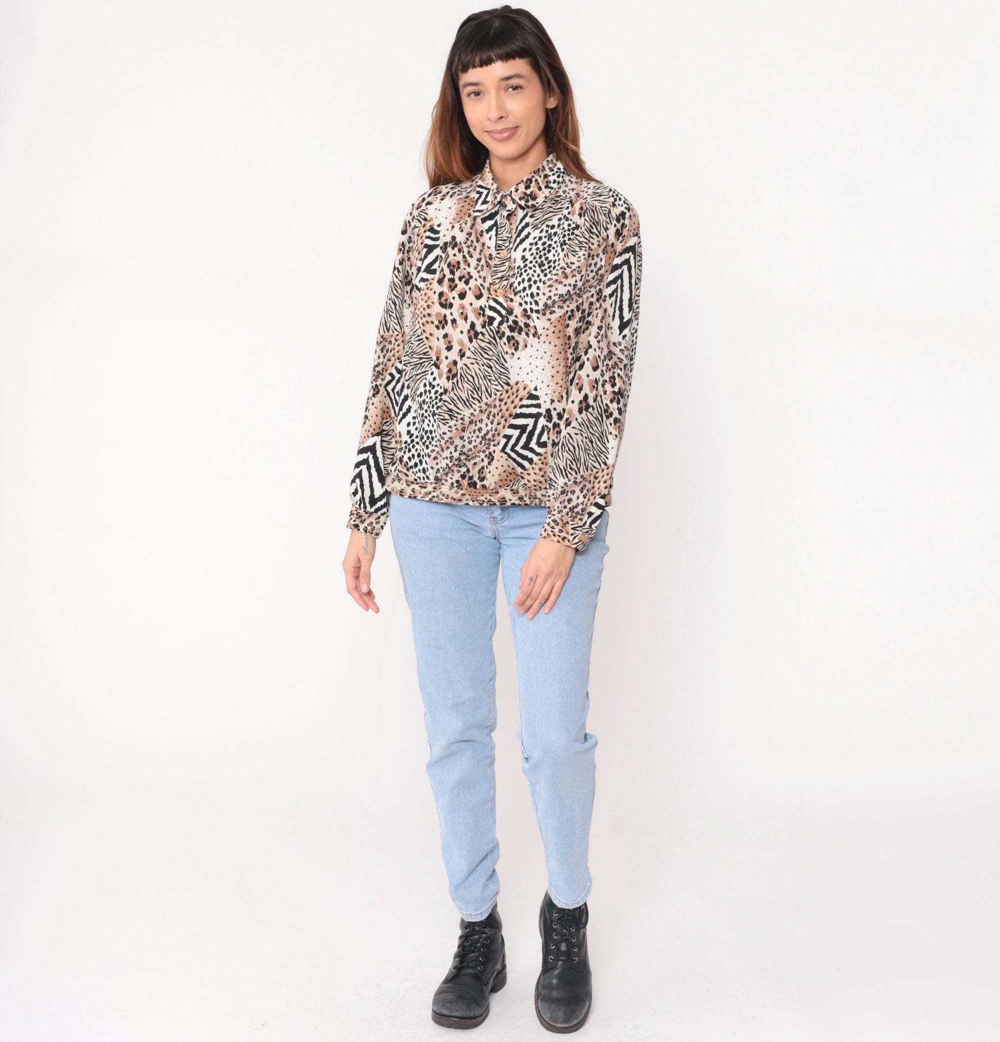 90s Da Rue Animal Print Blouse Leopard Zebra Cheetah Multicolor Medium M