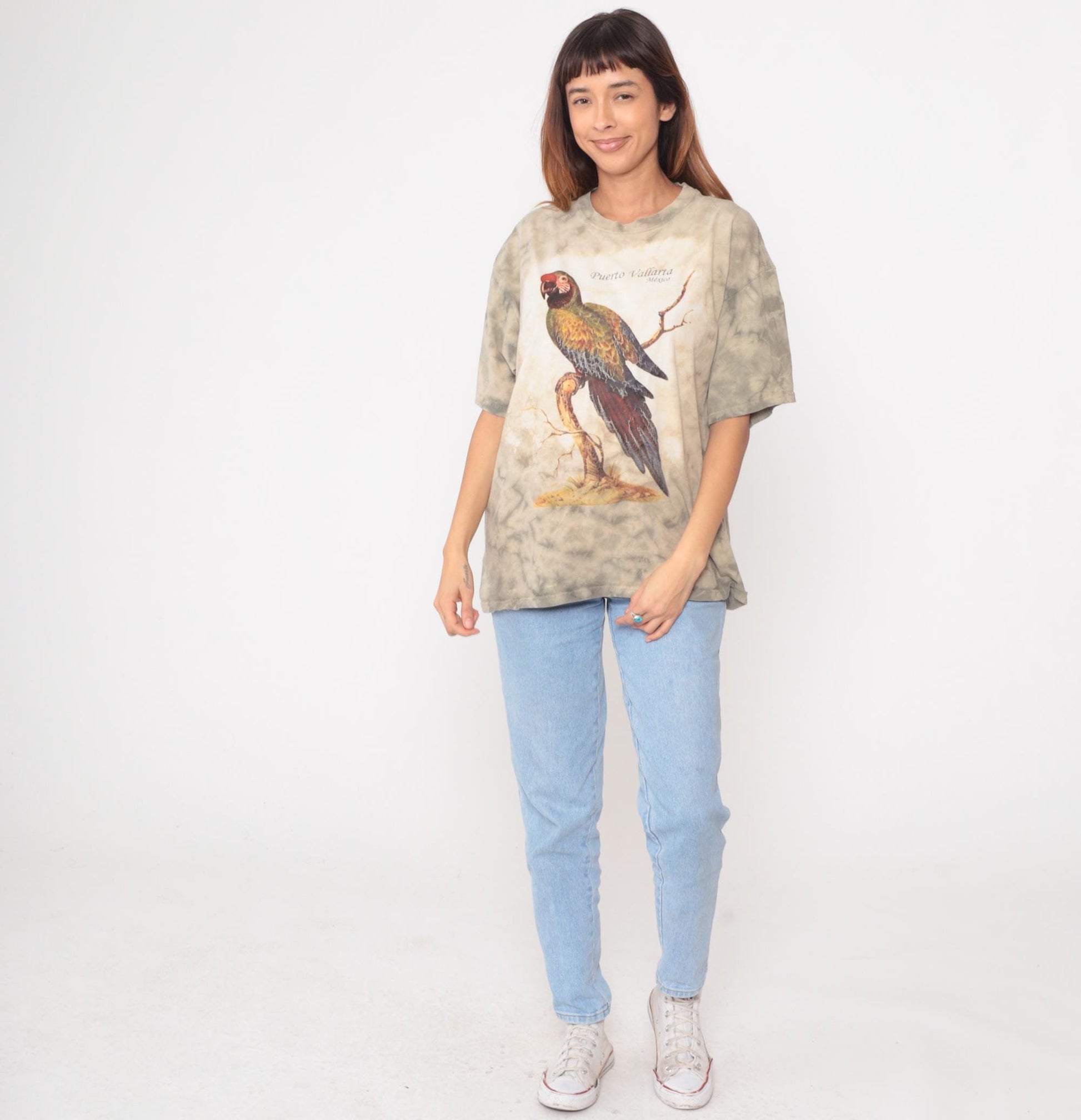 90s Yazbek Puerto Vallarta Mexico Parrot Tie-Dye Tee Cotton Extra Large XL