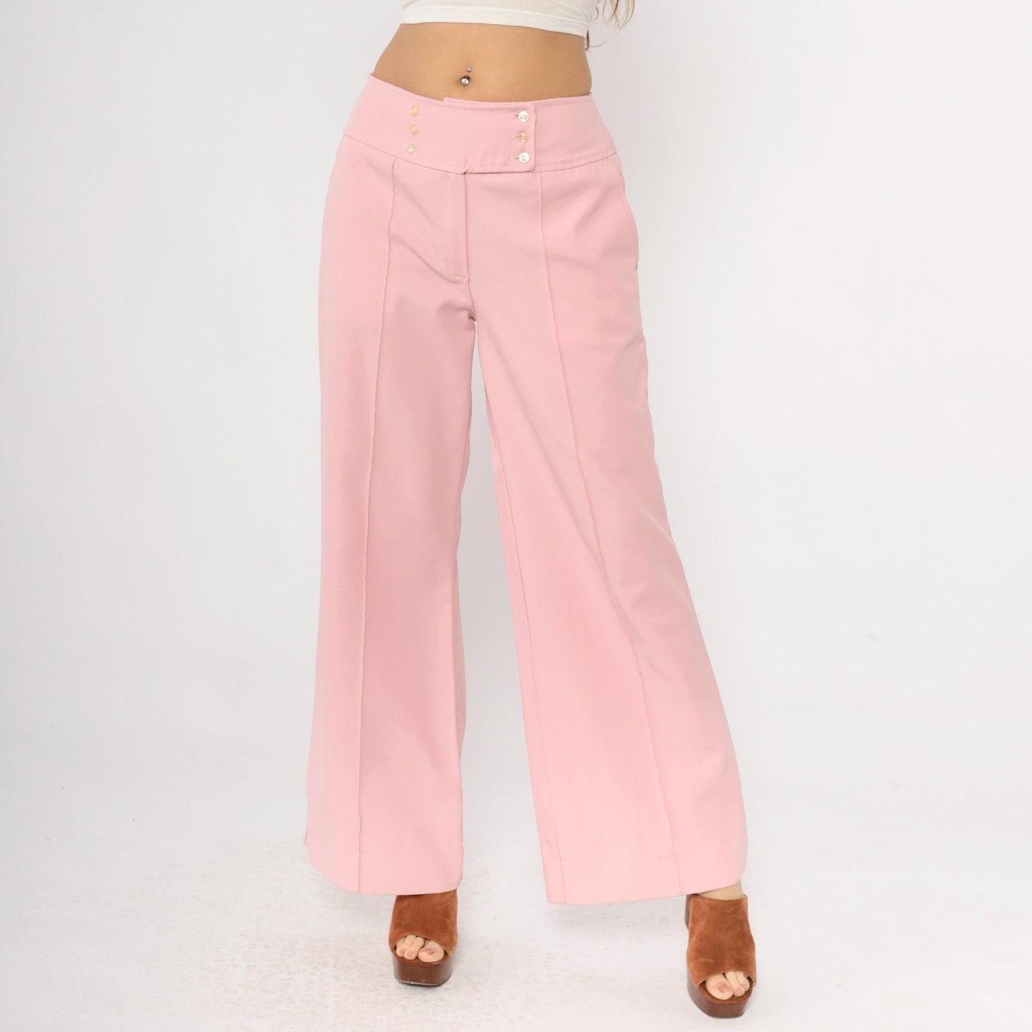 70s Sears Jr Bazaar Pink High Waisted Bell Bottom Pants Small
