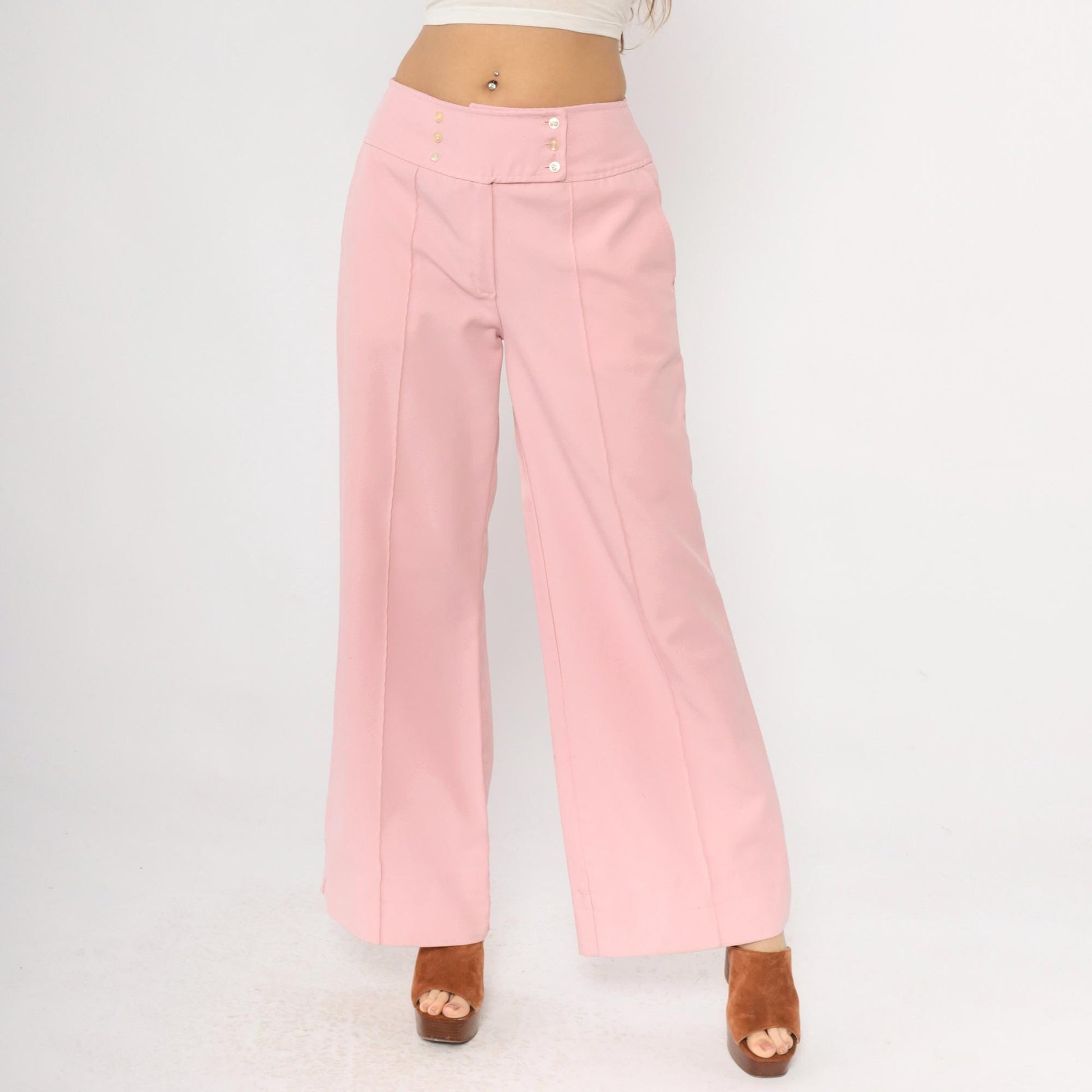 70s Sears Jr Bazaar Pink High Waisted Bell Bottom Pants Small