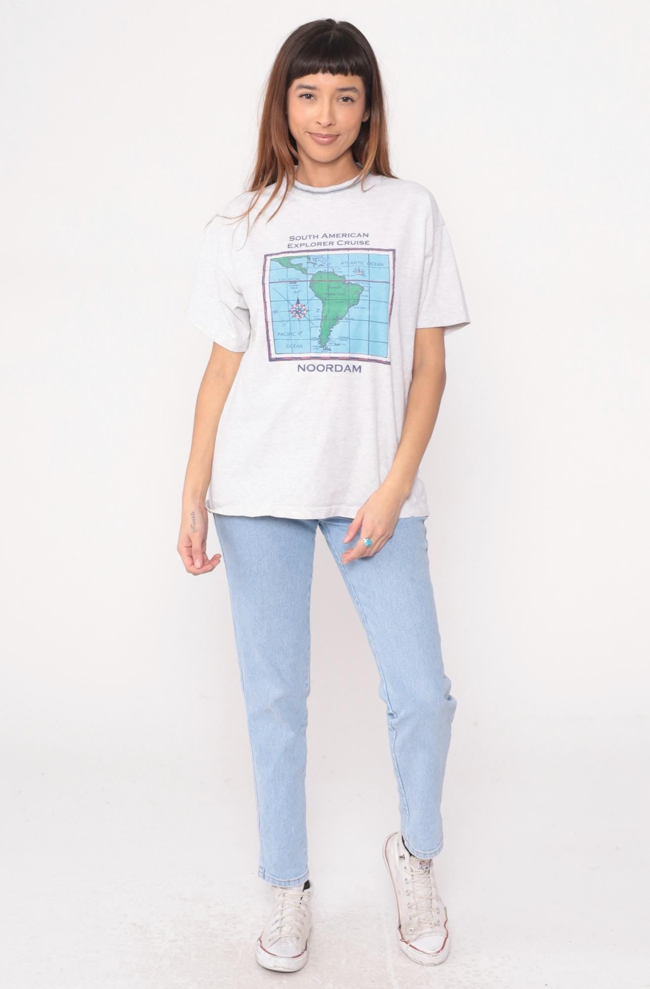 90s South American Explorer Cruise Map Tee White Cotton Large L