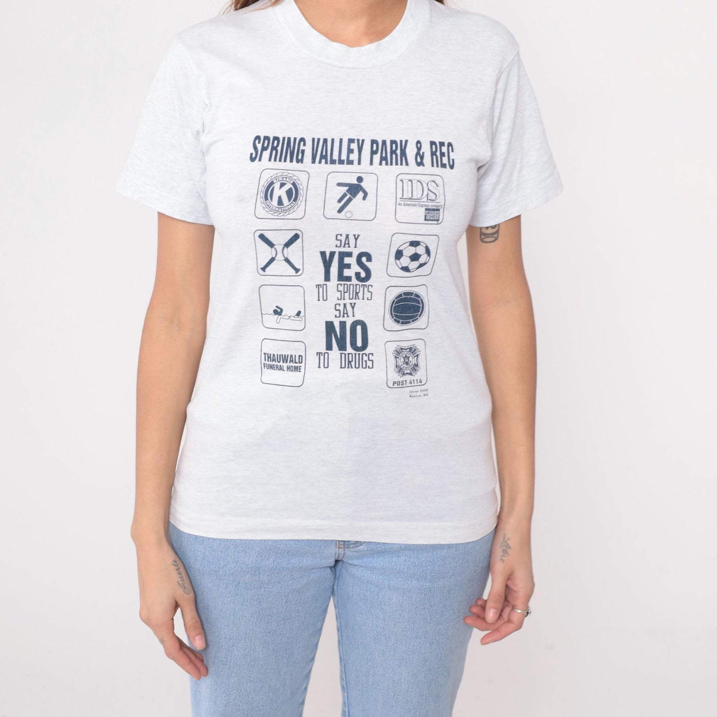 90s Say Yes To Sports Say No To Drugs Graphic Tee Spring Valley White XS