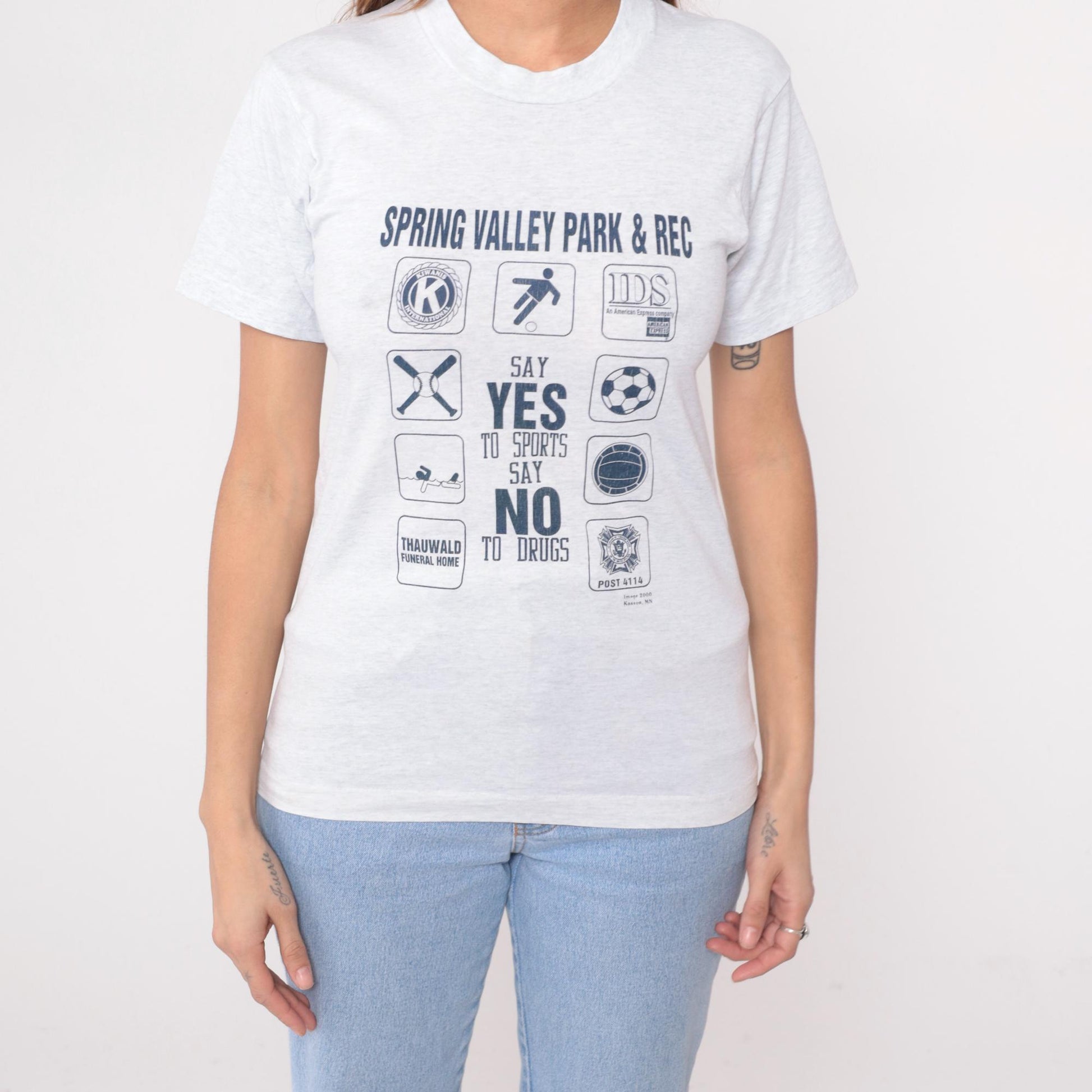 90s Say Yes To Sports Say No To Drugs Graphic Tee Spring Valley White XS