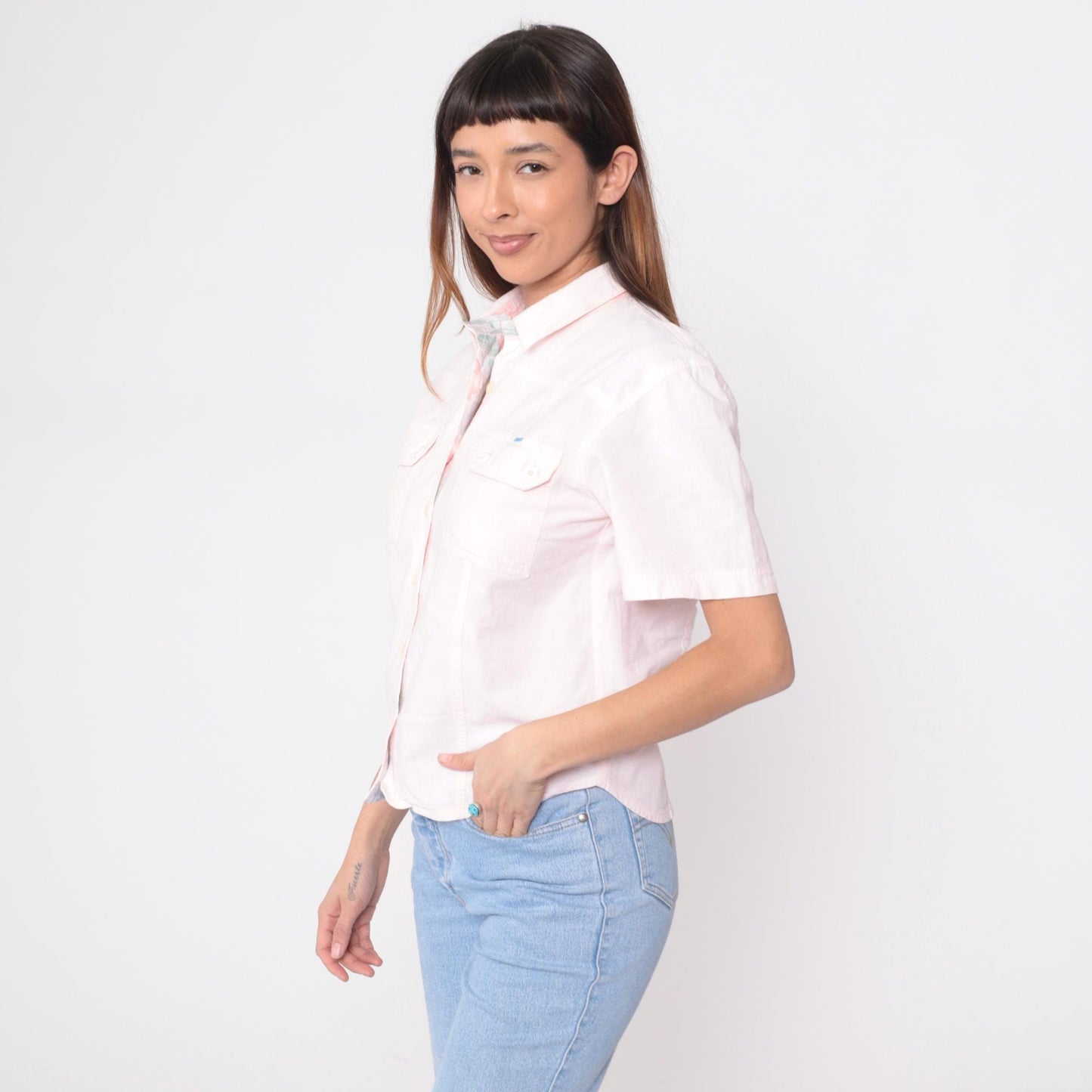 90s Currents Pink Polo Shirt Short Sleeve Chest Pockets Small