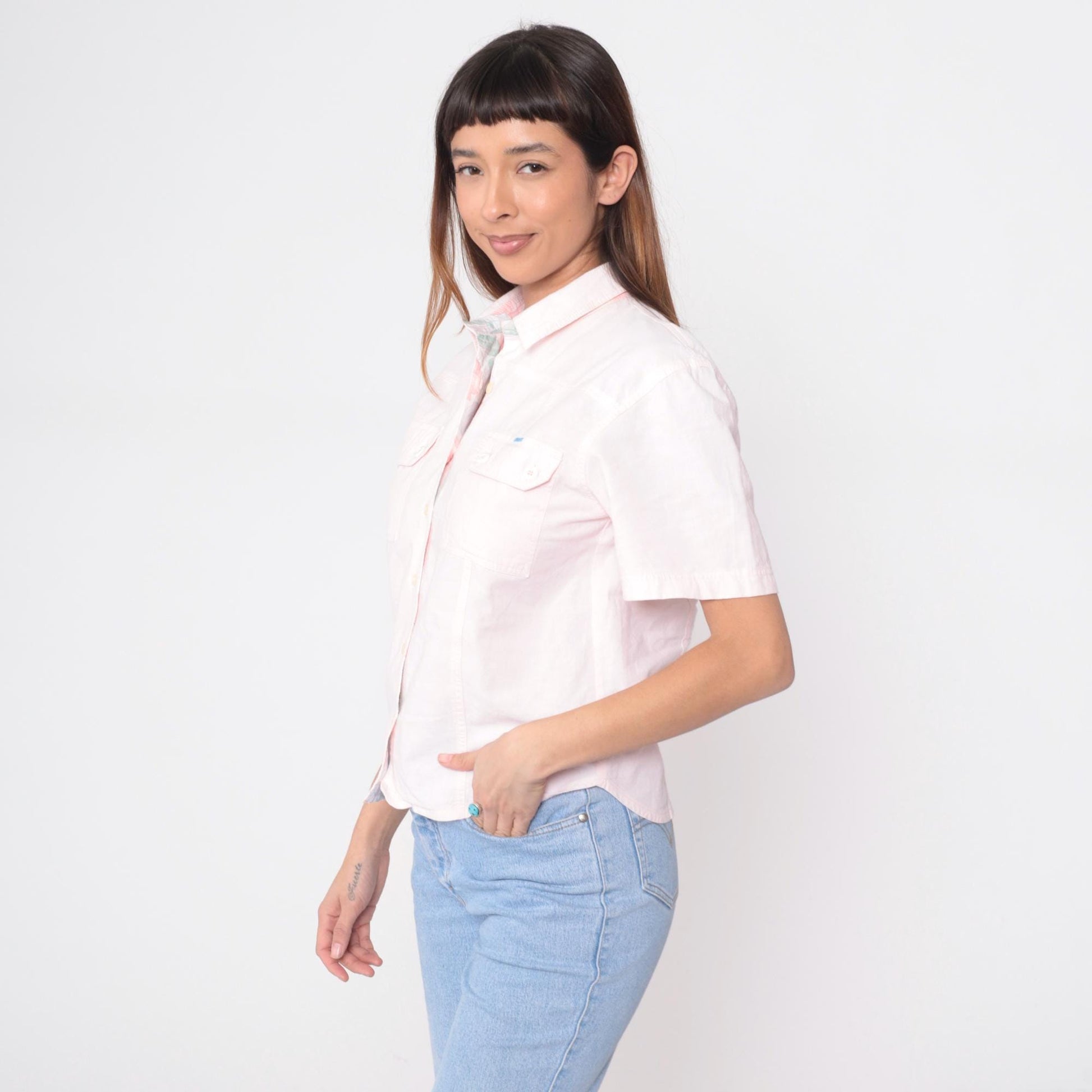 90s Currents Pink Polo Shirt Short Sleeve Chest Pockets Small