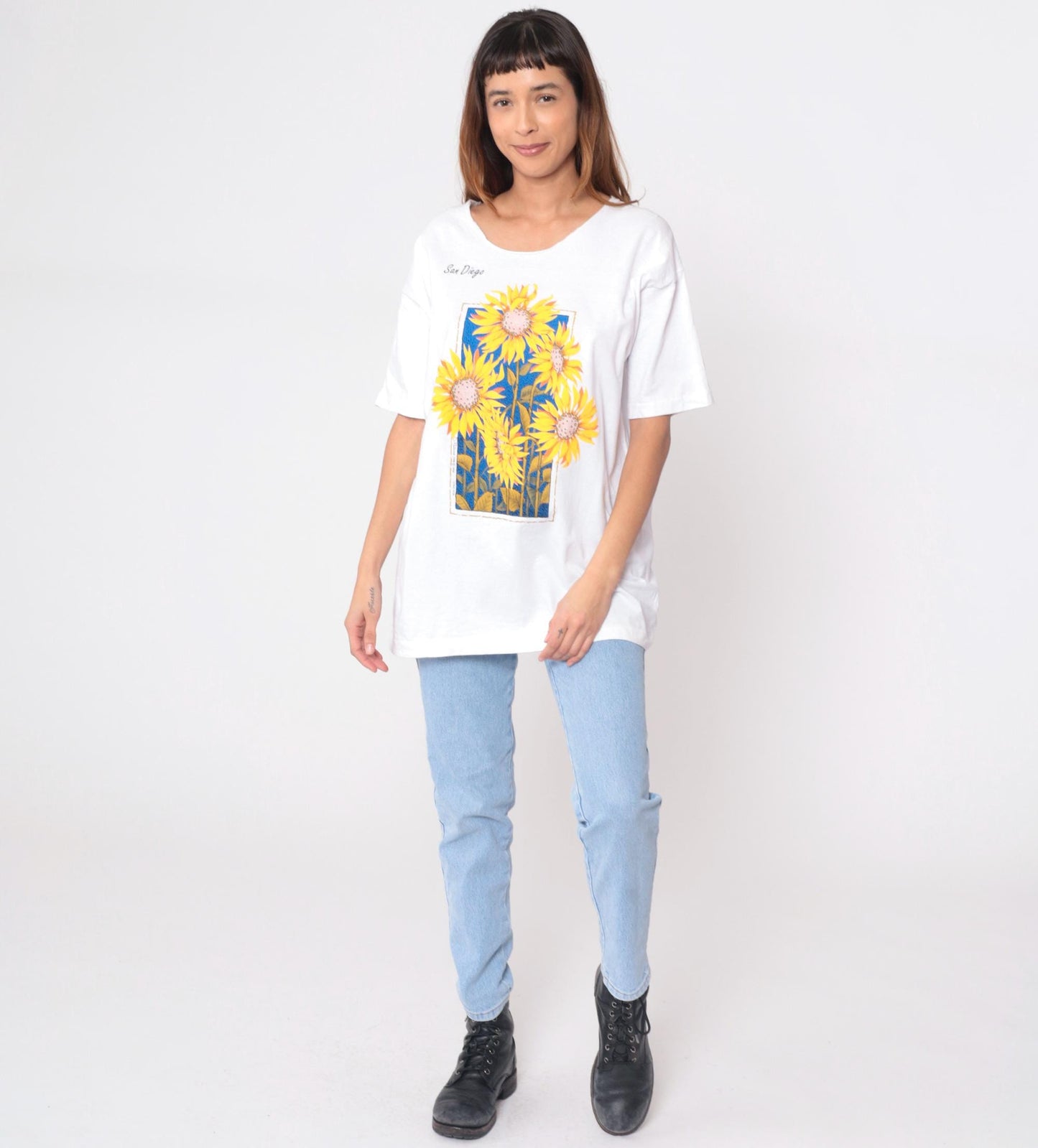90s San Diego Sunflower Graphic Tee White Cotton T Shirt Large L