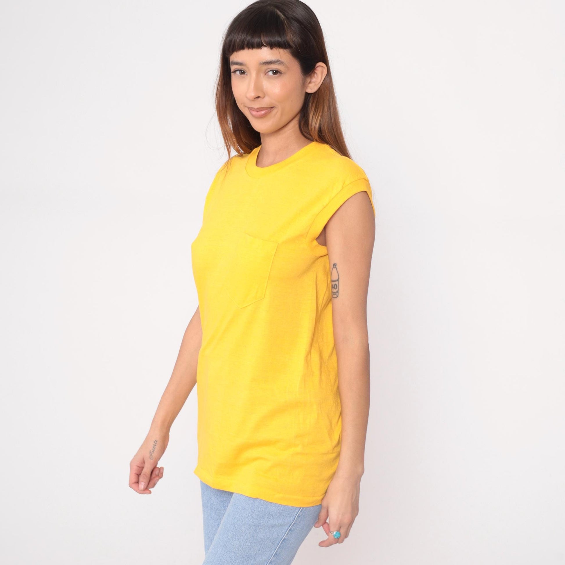 80s McGREGOR Yellow Muscle Tee Tank Top Chest Pocket Tunic Large L