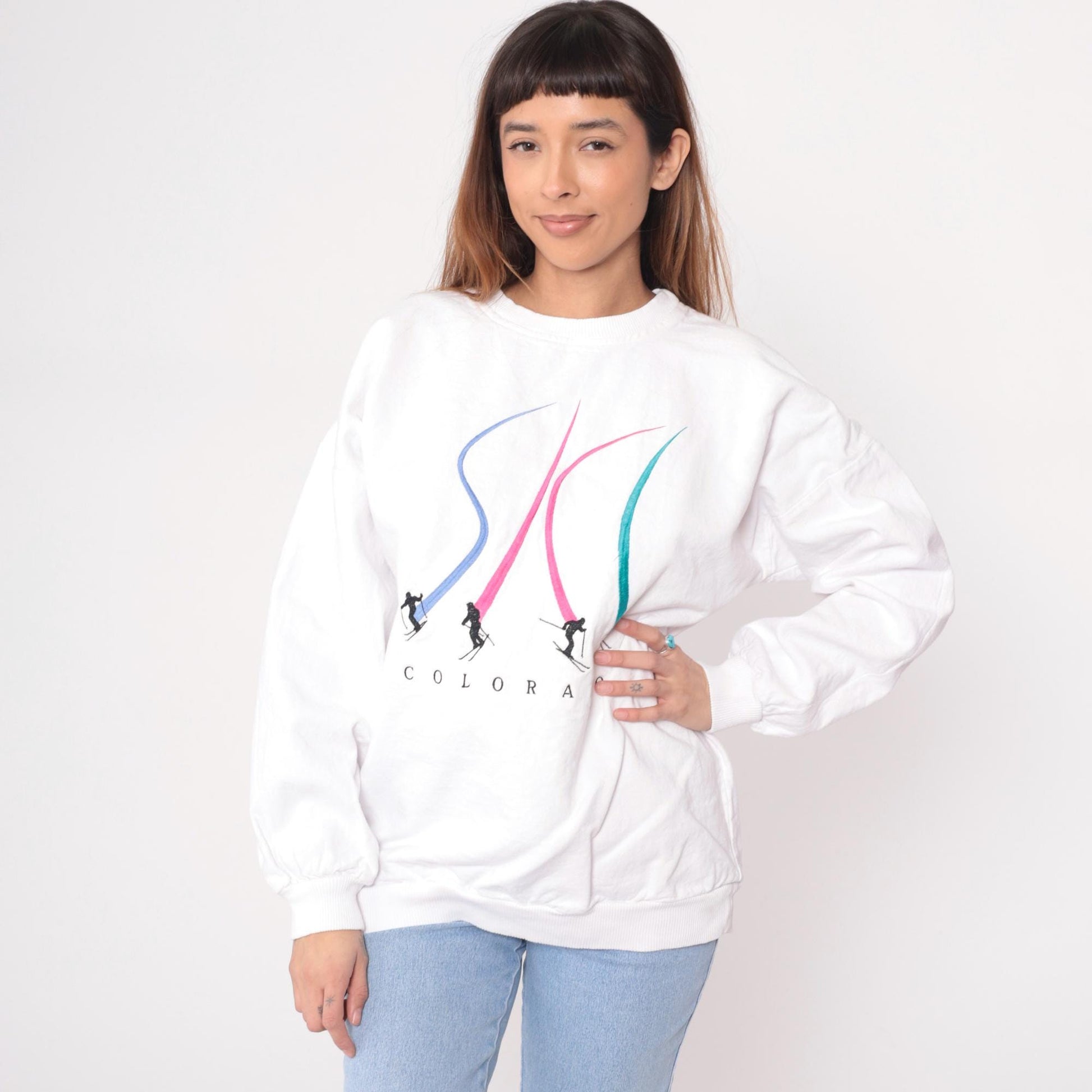 90s Crazy Shirts Colorado Ski Graphic Sweatshirt White Cotton Medium