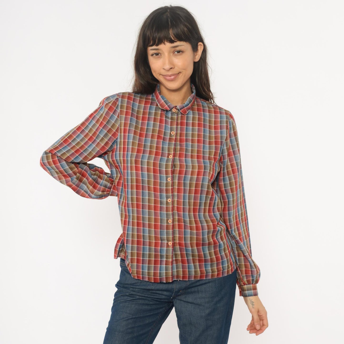 80s West Coast Connection Plaid Button Down Shirt Red Blue Small
