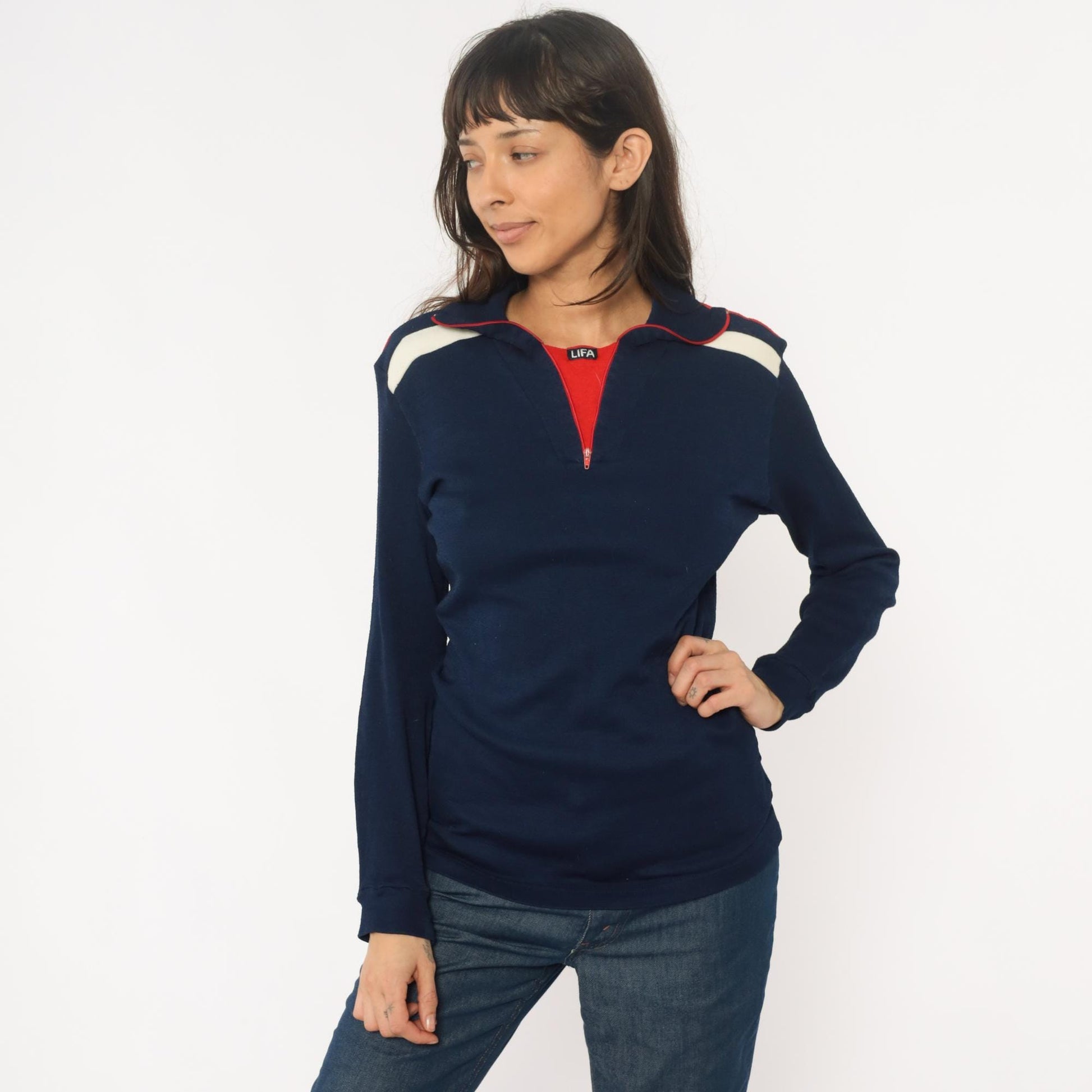 80s Helly Hansen Lifa Track Jacket Navy Quarter-Zip Colour Block Large