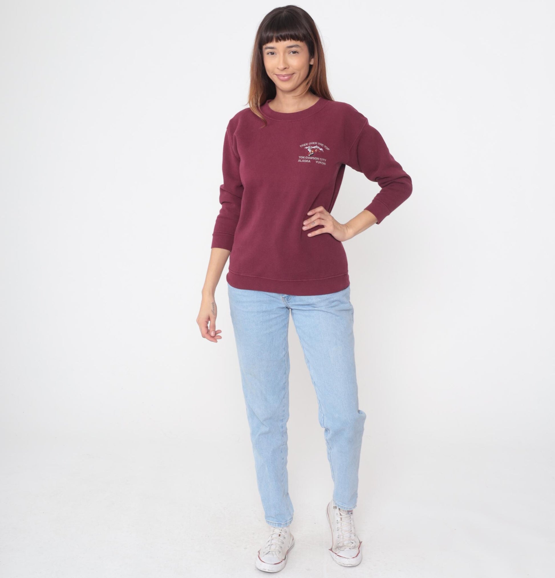 90s Burgundy Alaska Yukon Sweatshirt Trek Over The Top Dawson City Small