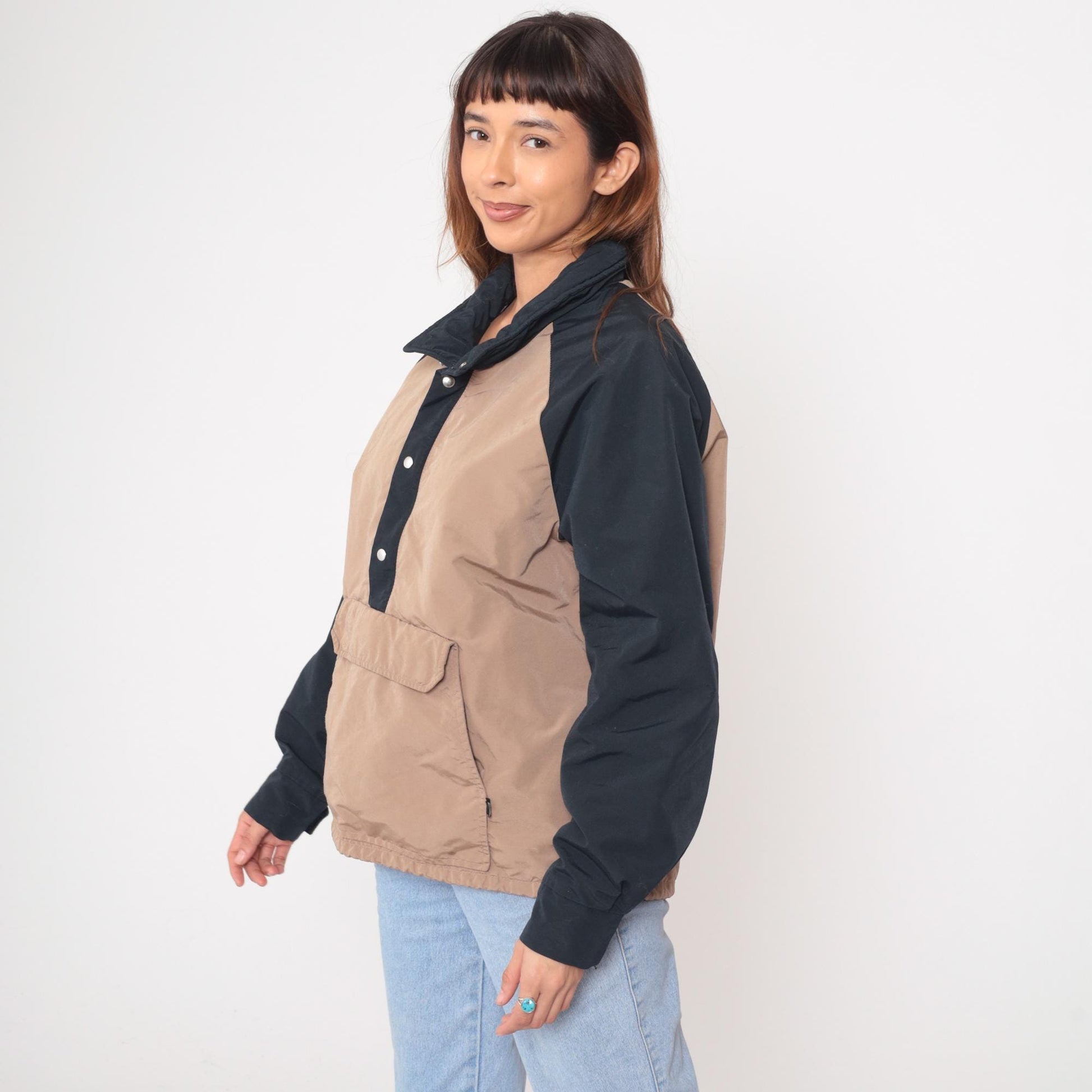 80s Jardi Colorblock Anorak Pullover Beige Navy Raglan Windbreaker Large