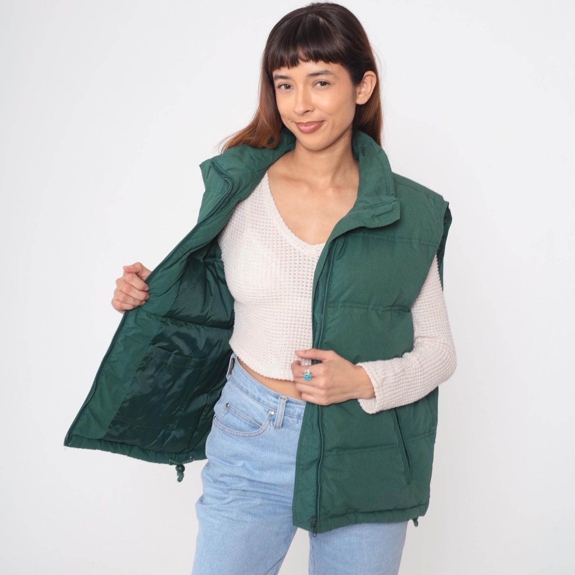 90s Northwest Territory Forest Green Down Puffer Vest Quilted Nylon Large