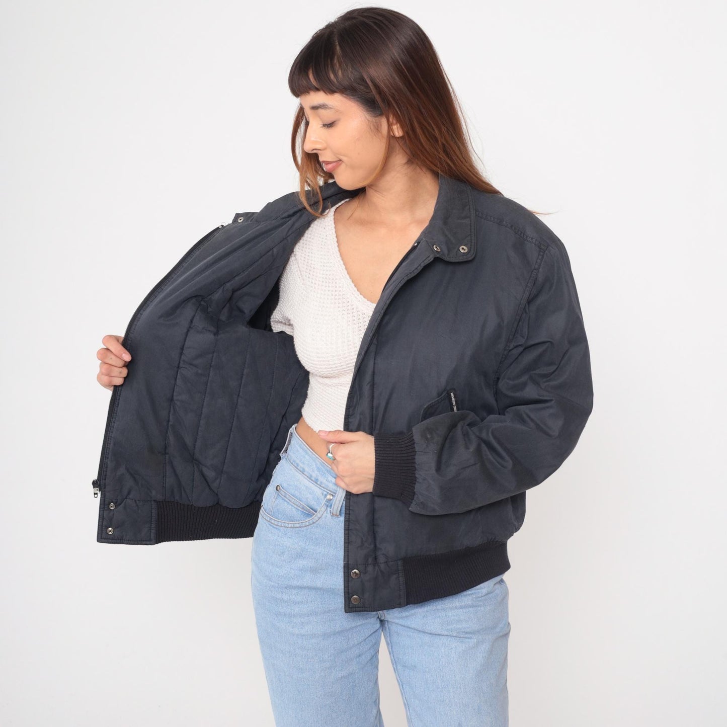 80s Members Only Bomber Jacket Black Raglan Snap Front Large