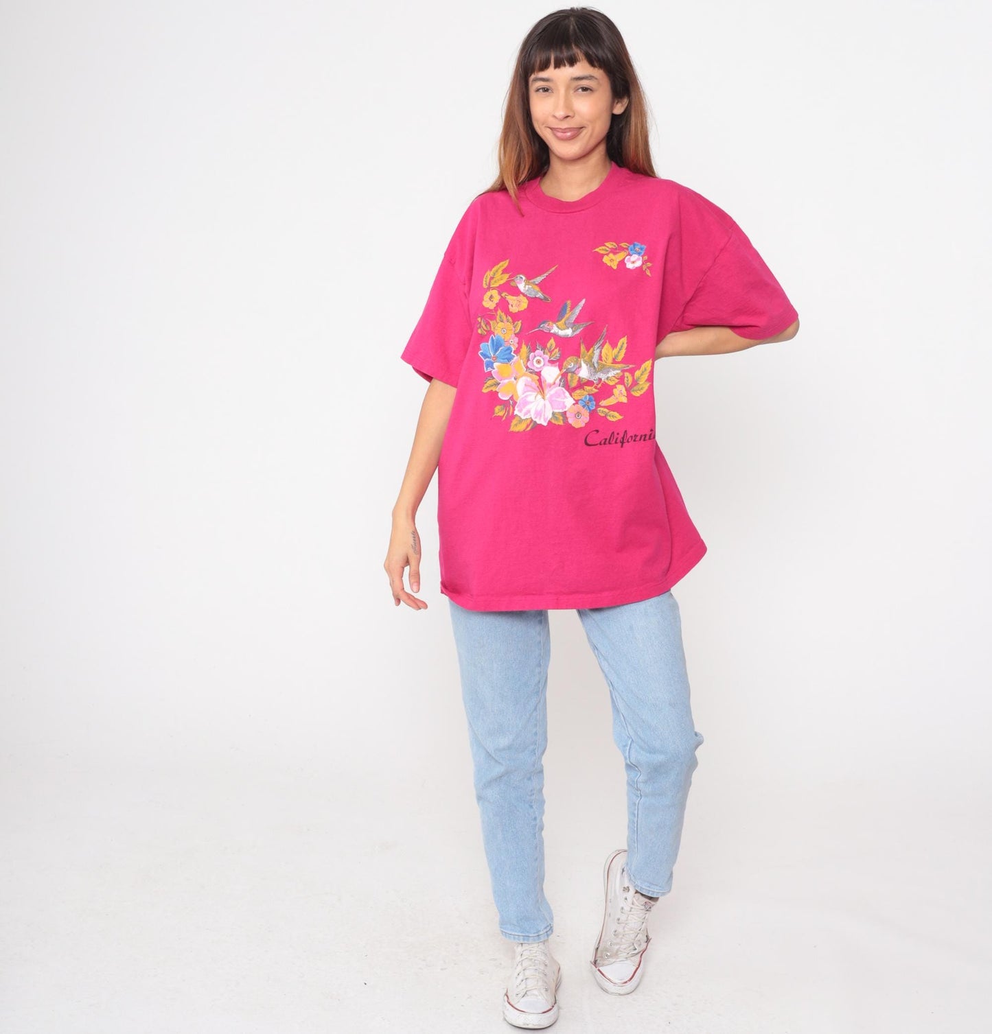 90s Jerzees Hummingbird California Graphic T-Shirt Pink Extra Large XXL