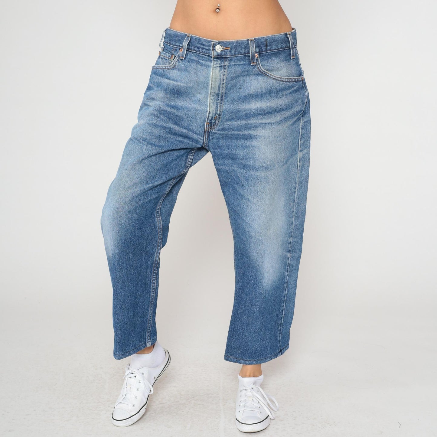 90s Levi's Wide Leg Cropped Jeans High Waisted Stone Wash Blue Denim Medium