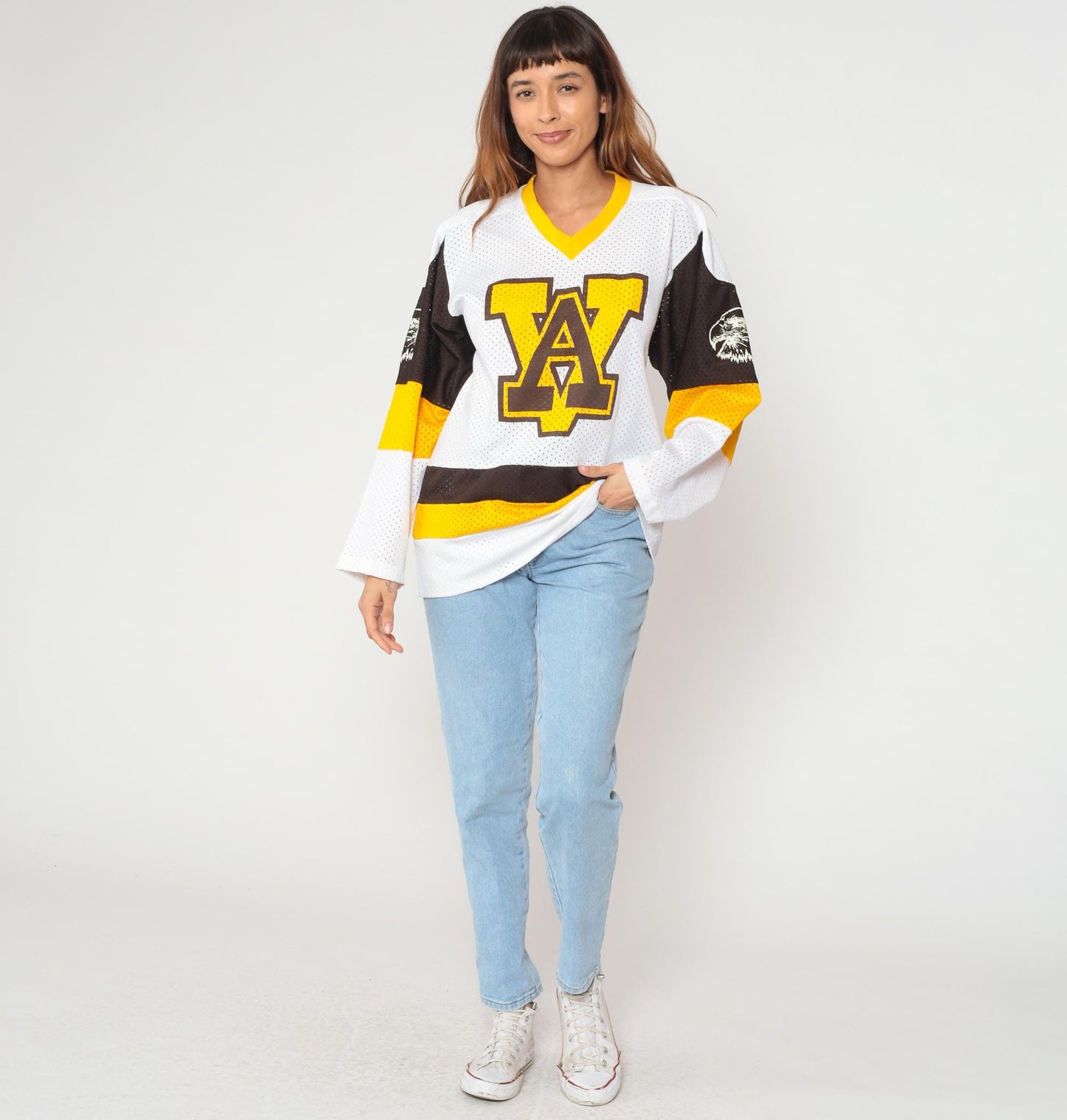80s Westwood Sports Hockey Jersey Eagle Logo Colorblock White Medium M