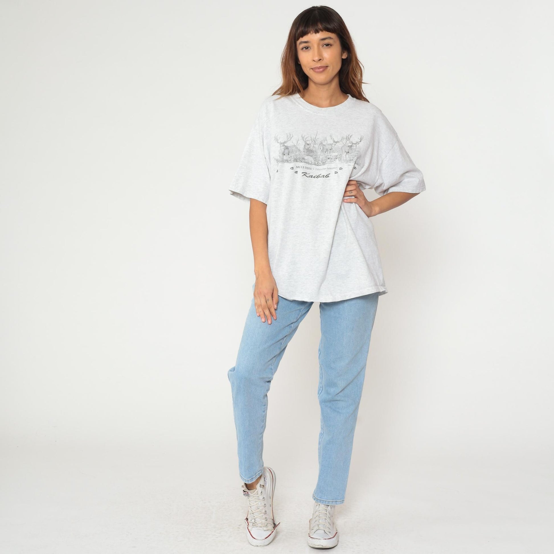 90s Mule Deer Kaibab Graphic T-Shirt Grey Cotton Wildlife Tee Extra Large XL