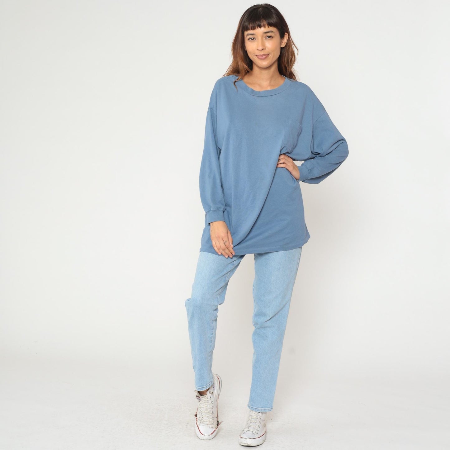90s Roamans Slate Blue Long Sleeve Work Shirt Chest Pocket Tunic Extra Large XL